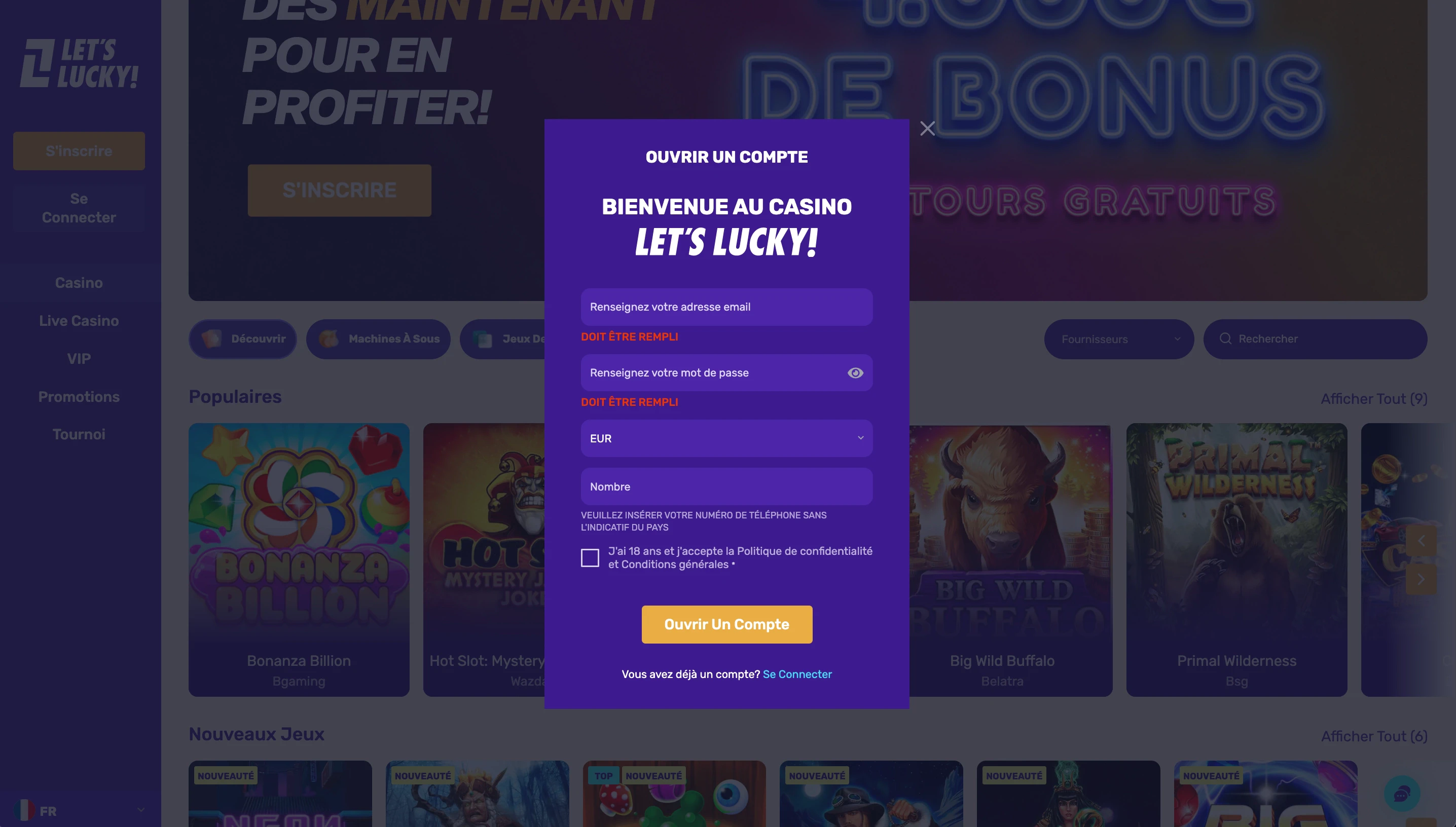 inscription letslucky