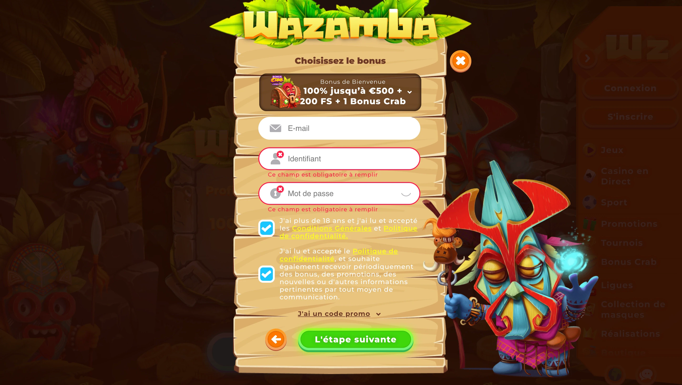 inscription wazamba