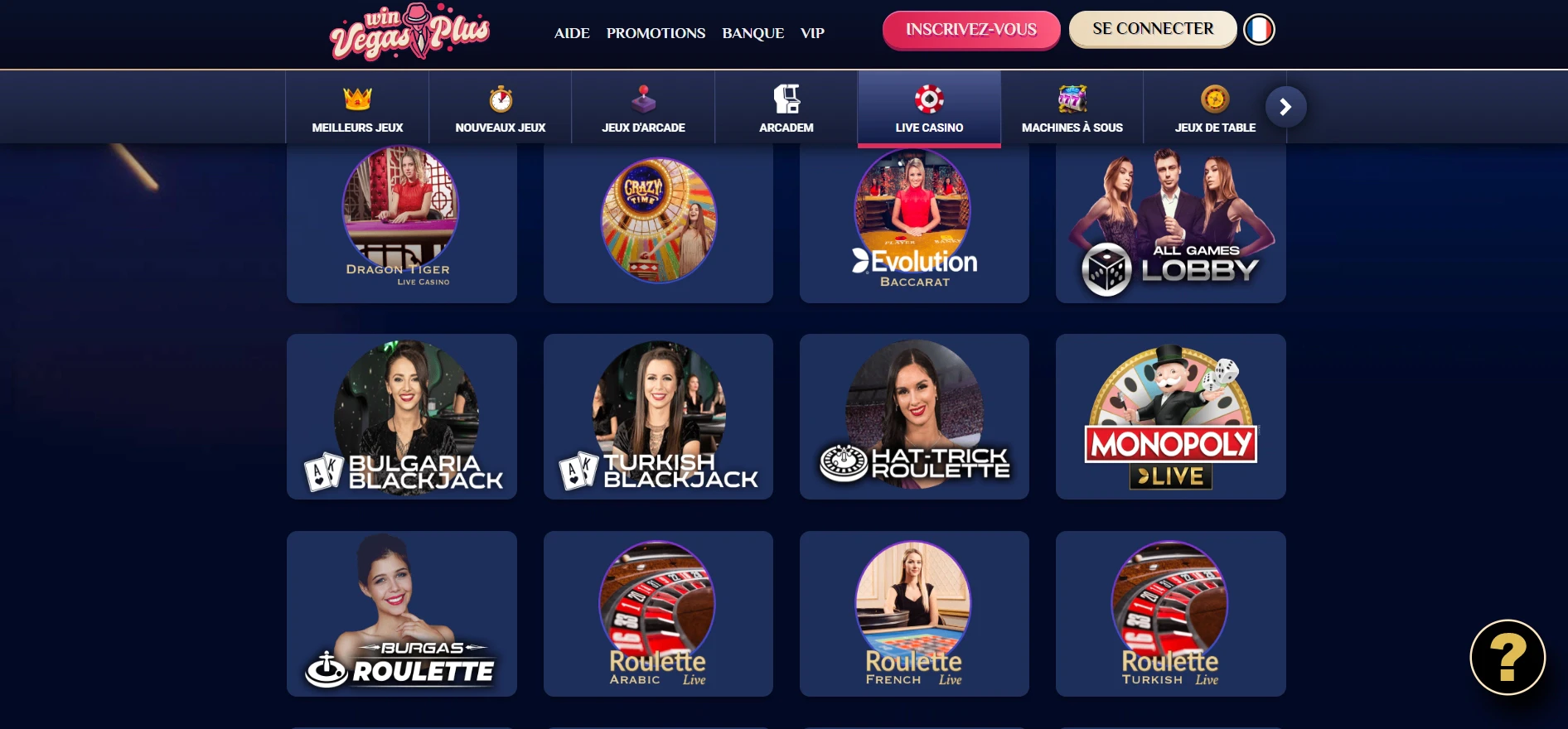 Jeux live présents sur Vegas Plus