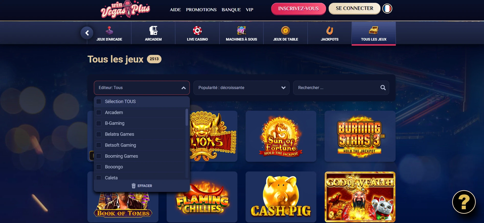 Fournisseur de jeux présents sur Vegas Plus