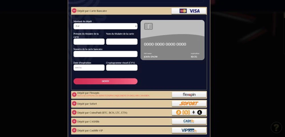 Déposer sur Vegas Plus