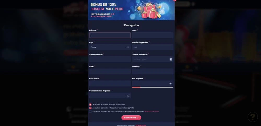 Etape 2 pour s'inscrire sur le site