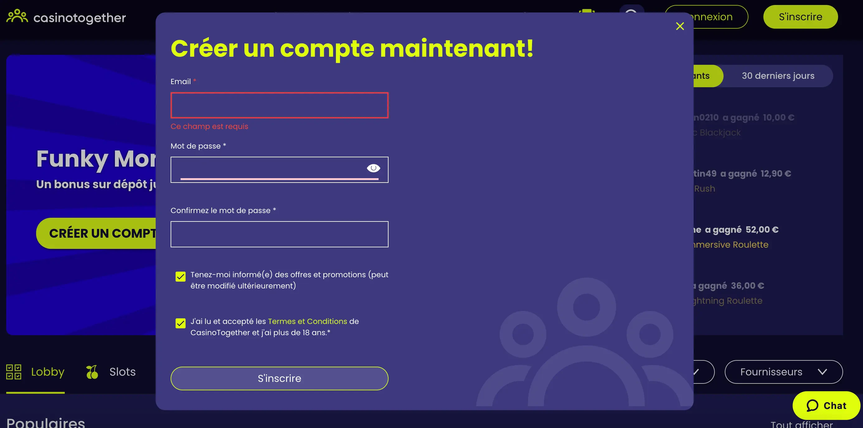 CasinoTogether inscription étape 1