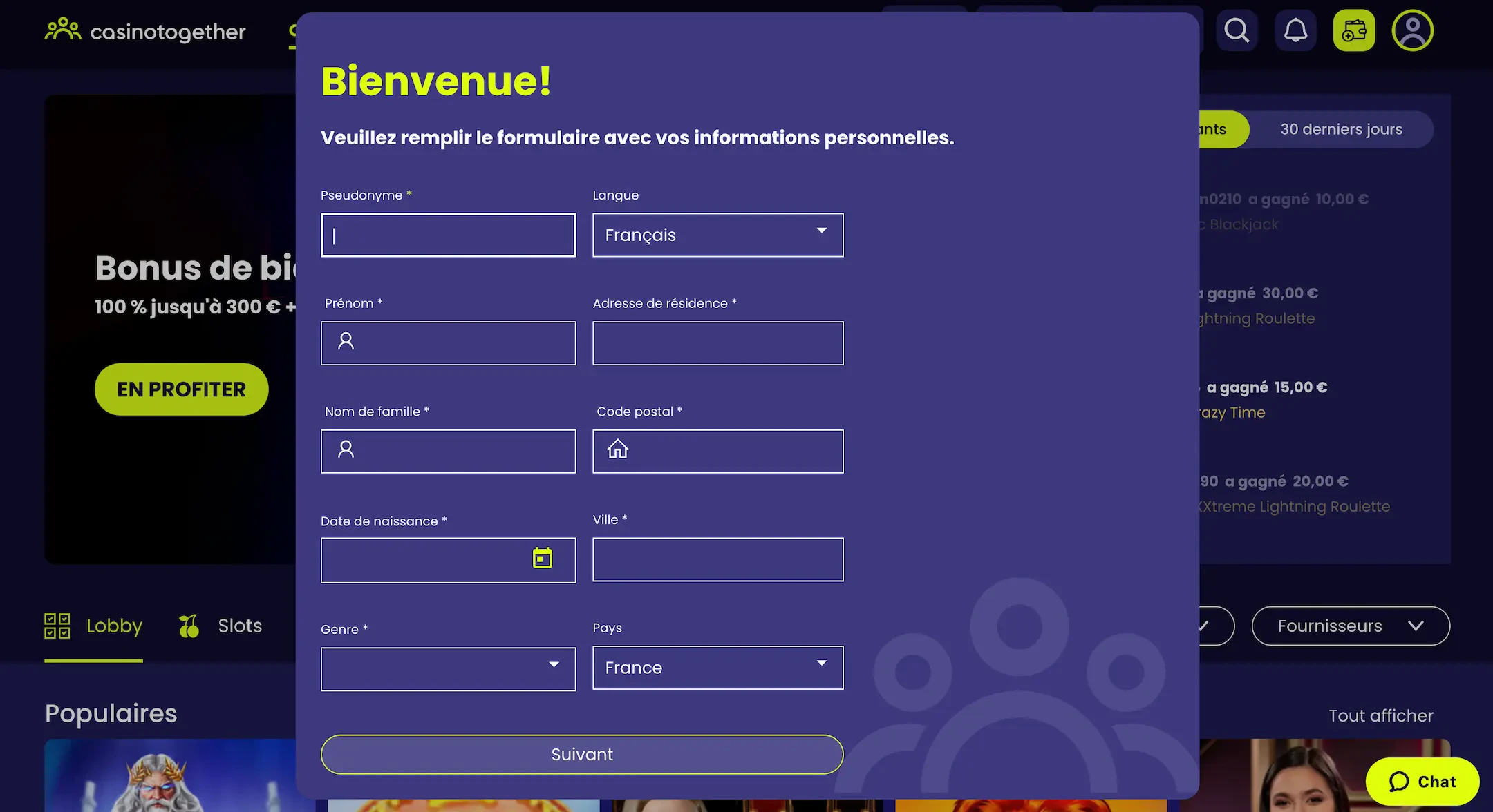 CasinoTogether inscription étape 2