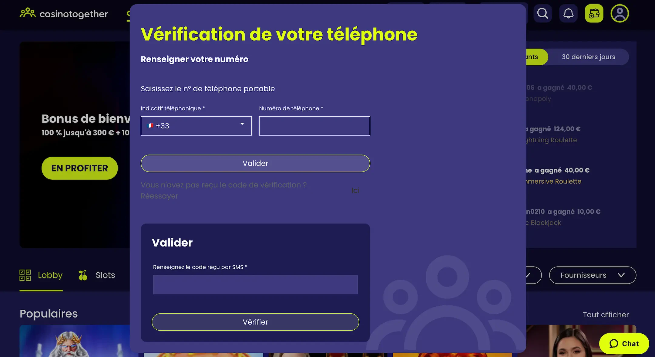 CasinoTogether validation sms