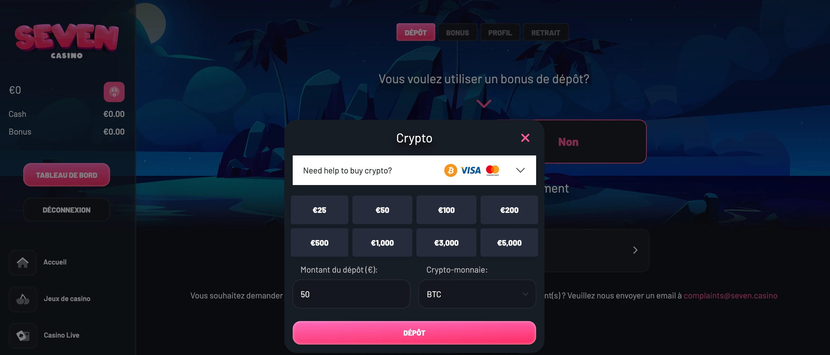 méthodes de dépôt seven casino