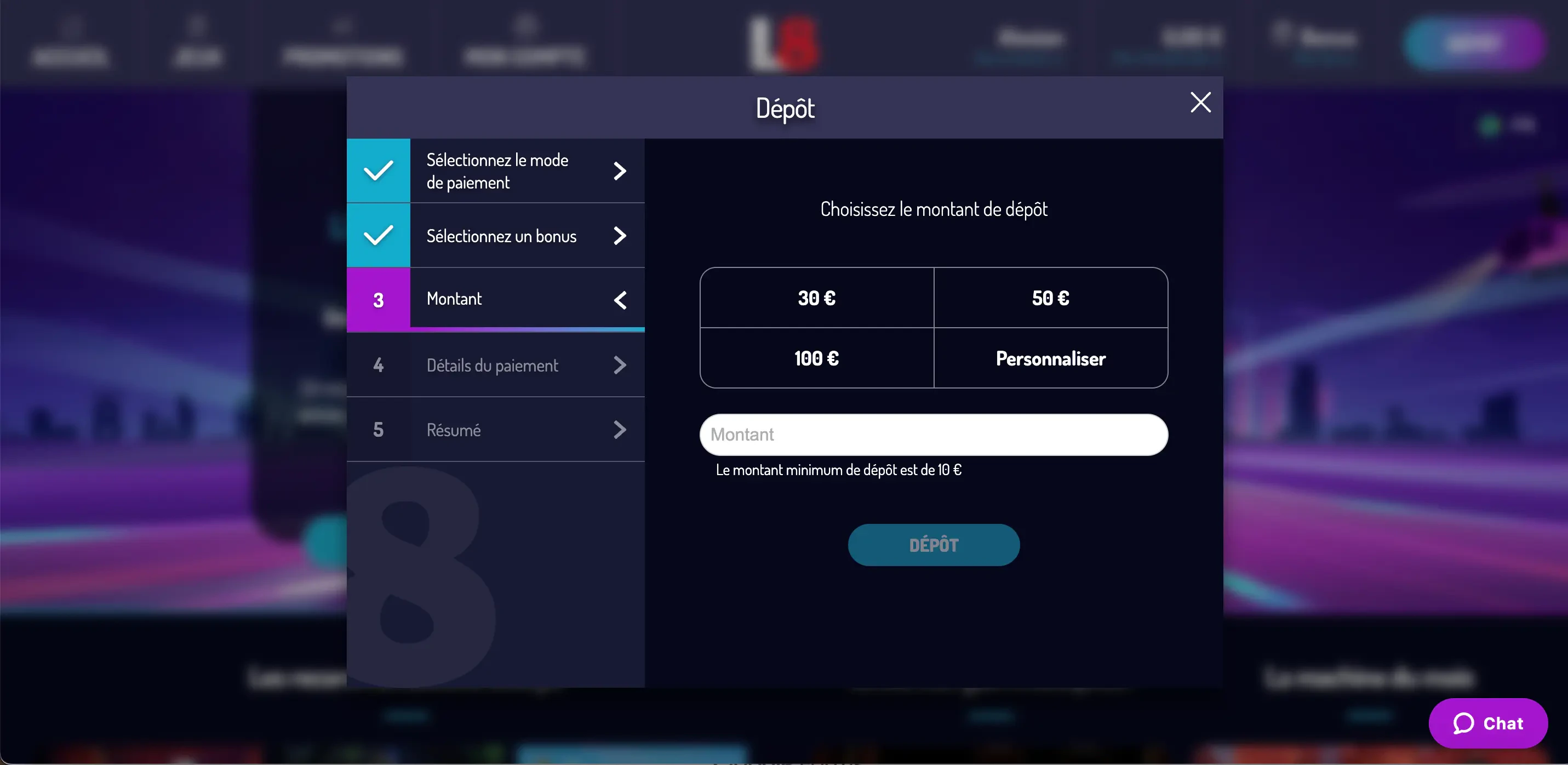 montant déposé lucky8