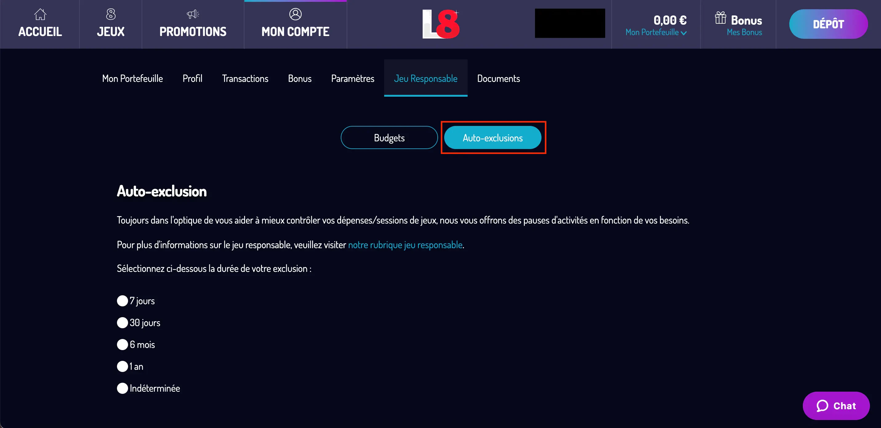 auto exclusion lucky8