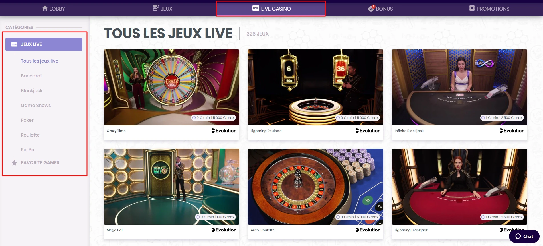 Catégorisation des jeux en direct sur Madnix