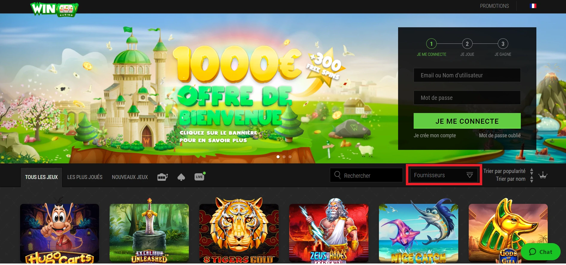 fournisseur de jeux présents sur Winoui