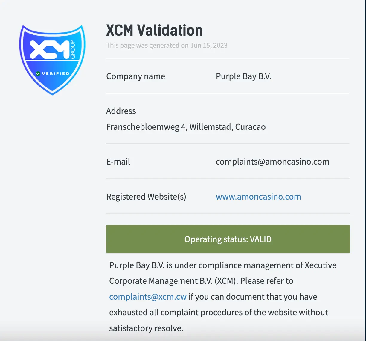 Licence XCM Amon Casino