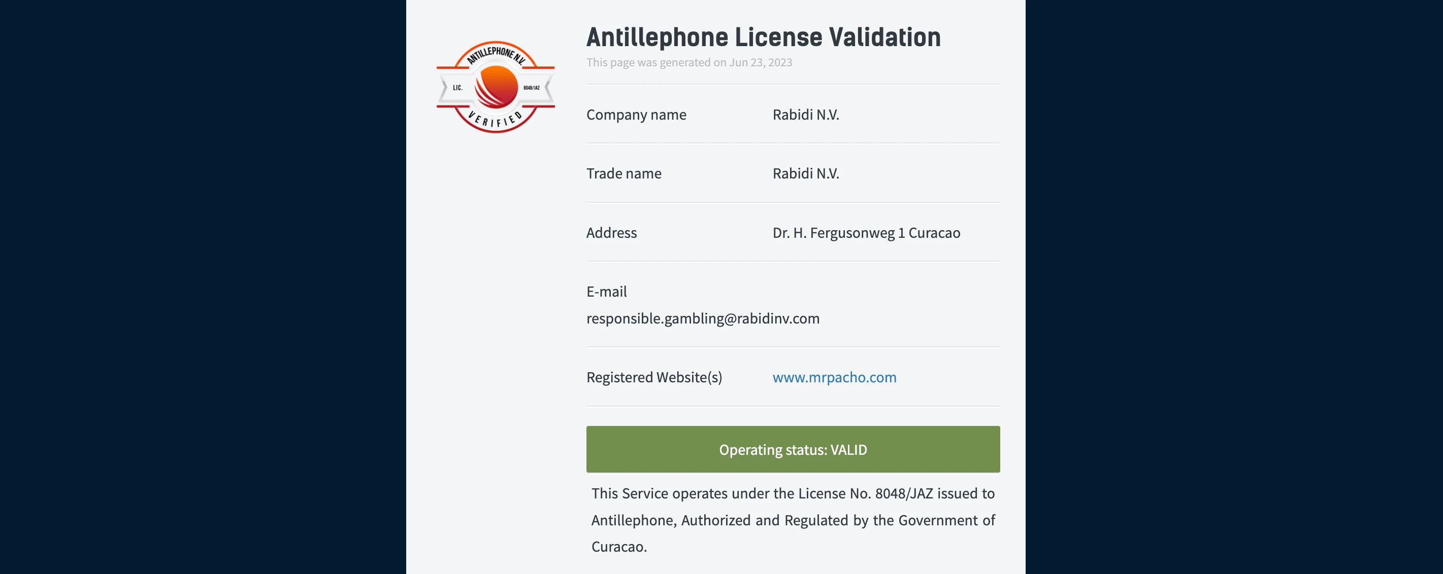 licence mrpacho