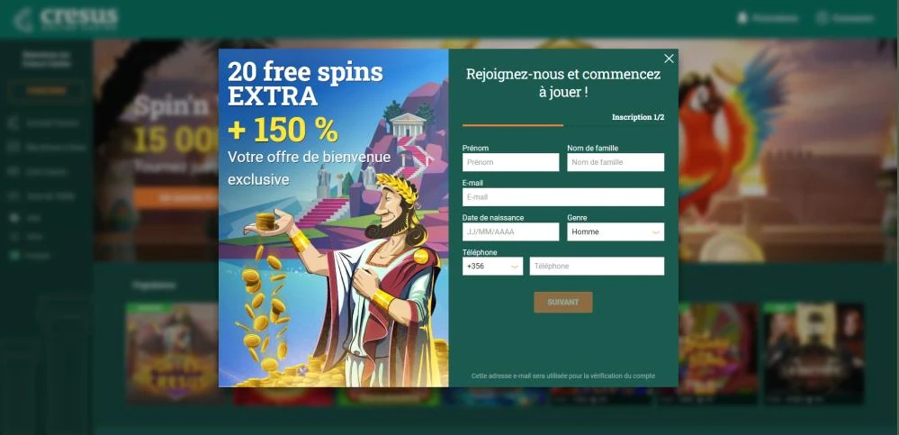 Inscription sur Cresus Casino