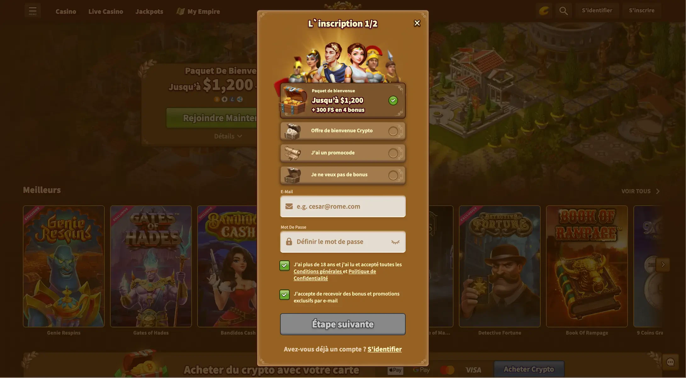 inscription myempire casino