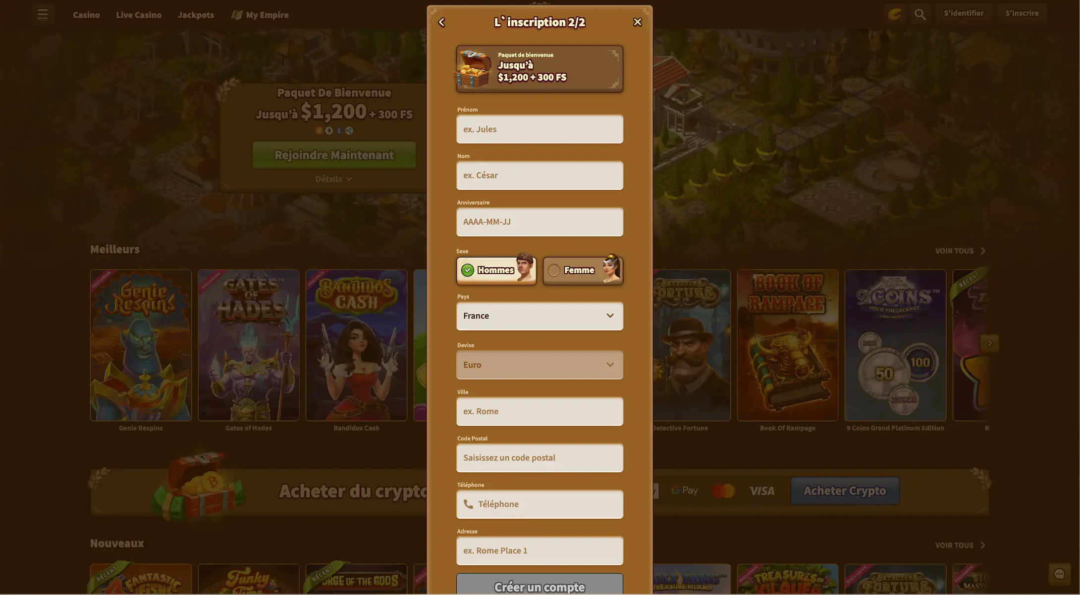 inscription myempire casino