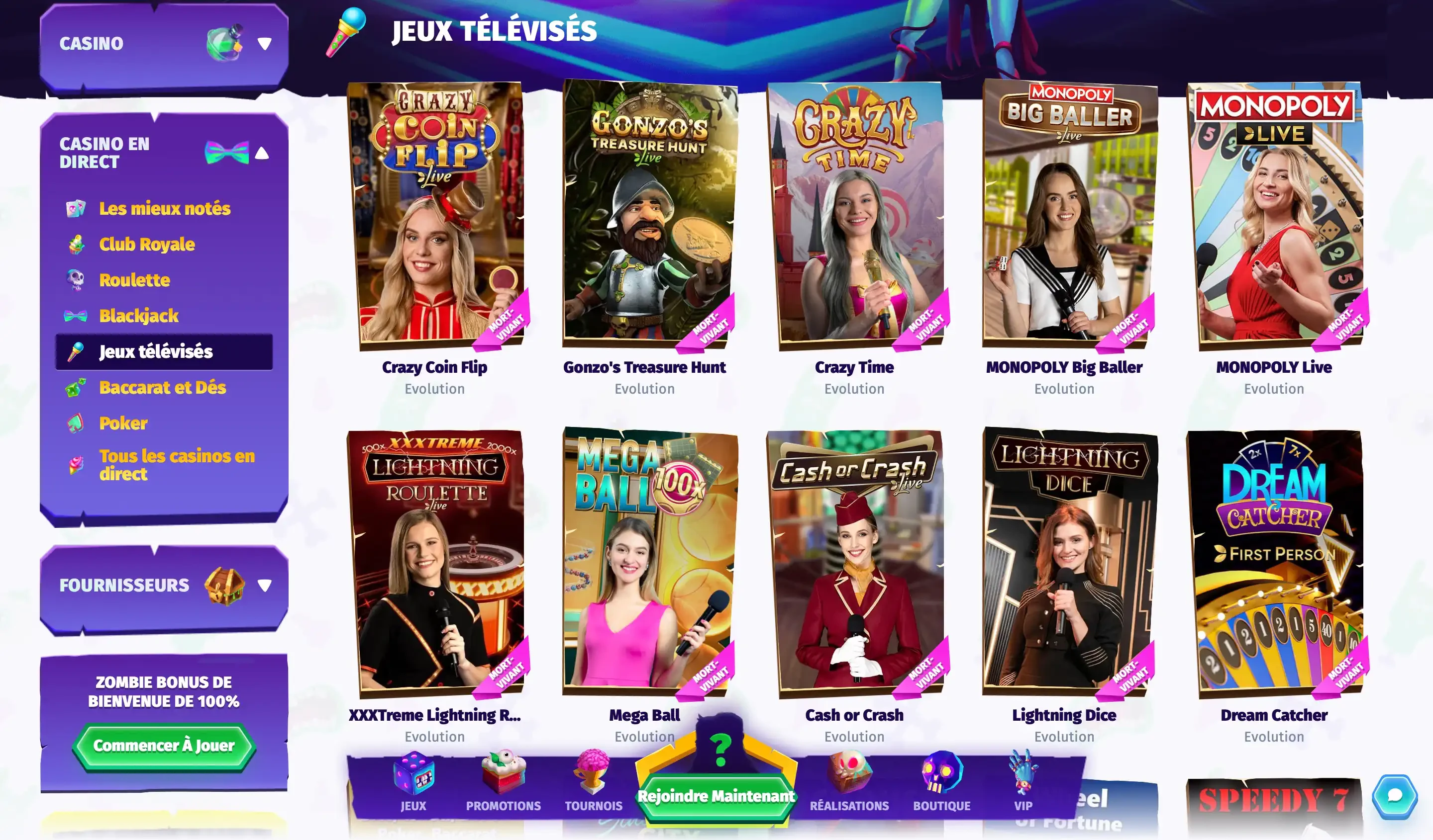 jeux en direct casombie