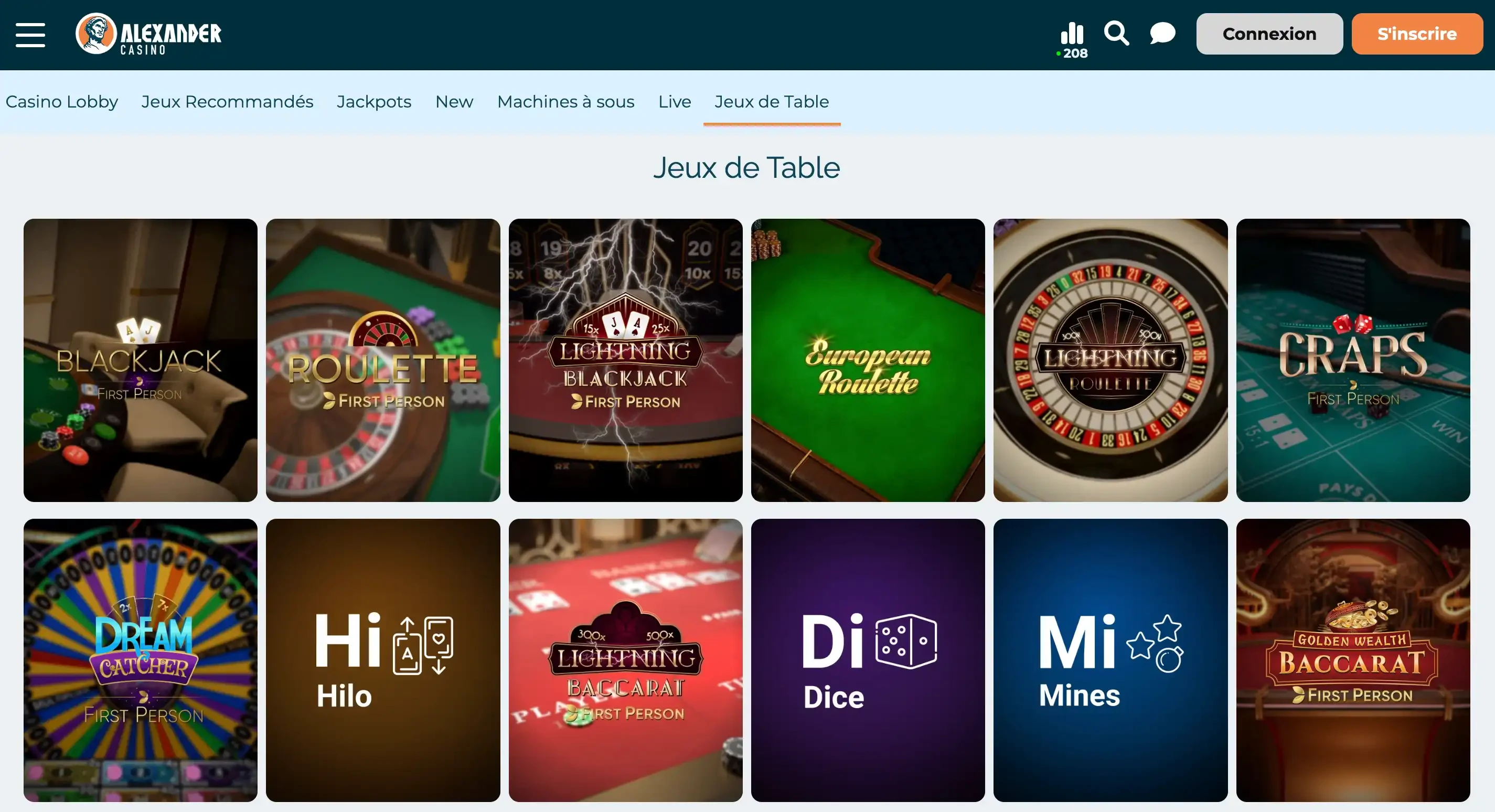 jeux de table alexander casino