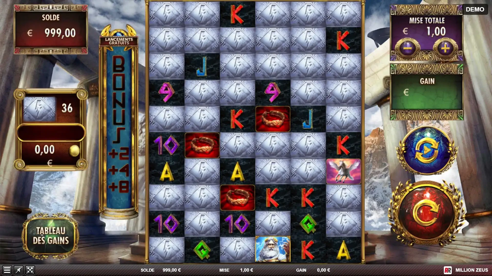 le jeu de base de la machine a sous million zeus de red rake gaming
