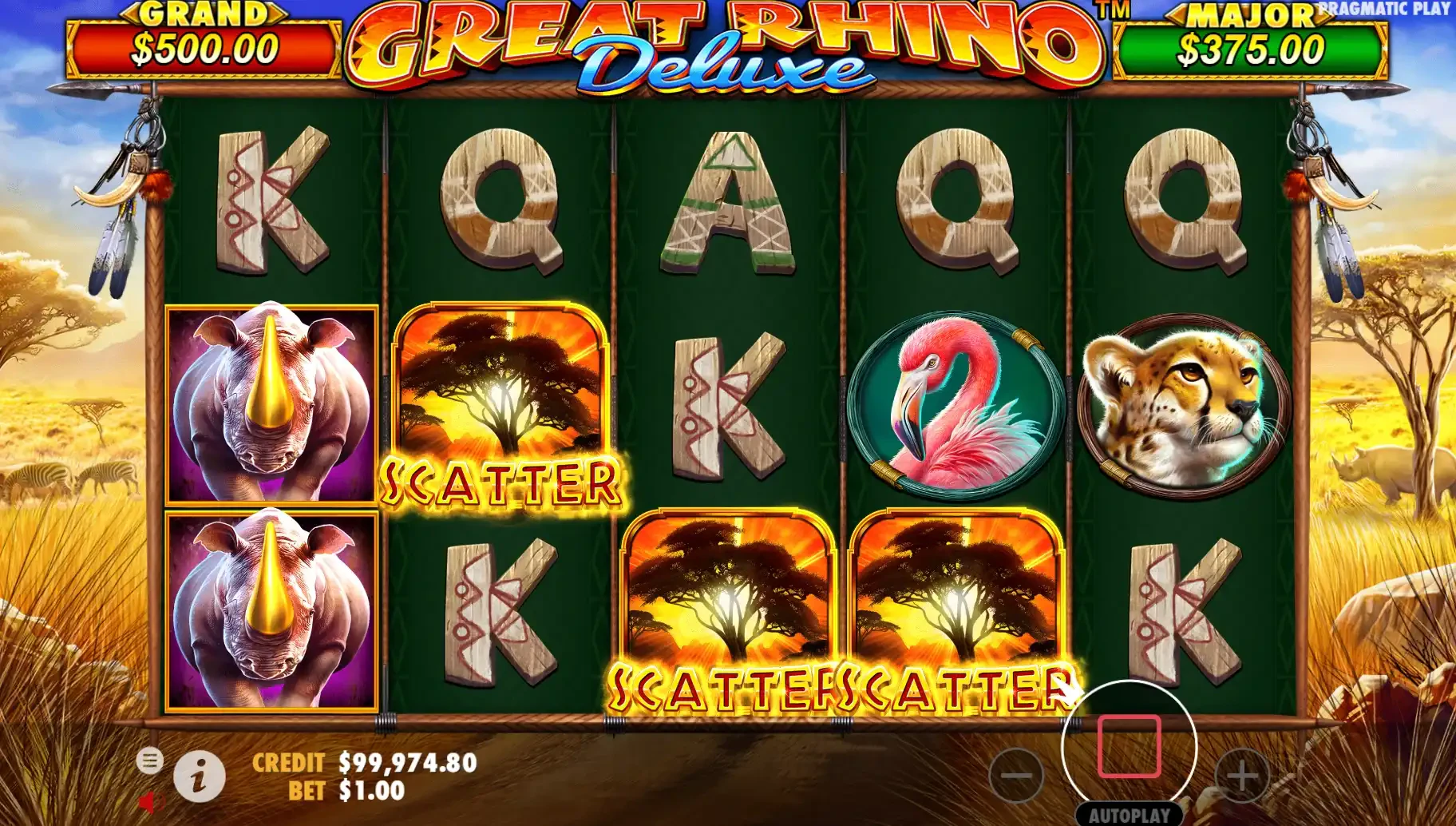 Trois symboles scatter pour débloquer les parties gratuites sur Great Rhino Deluxe