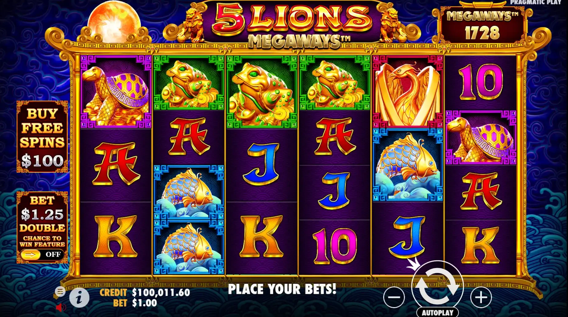 La grille de départ de 5 Lions Megaways varie à chaque tour de jeu