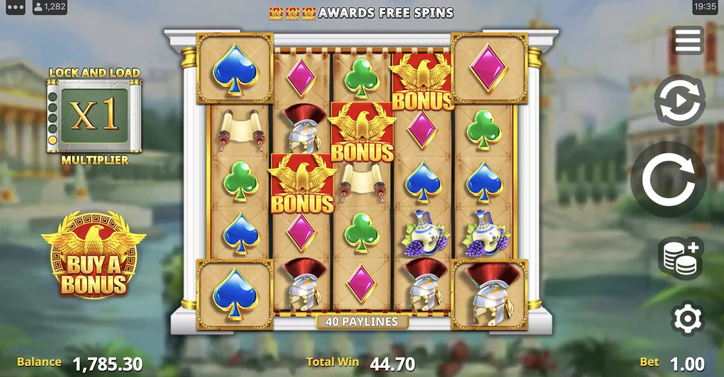 La grille de départ de 4 Corners of Rome est assez particulière dans le monde du casino