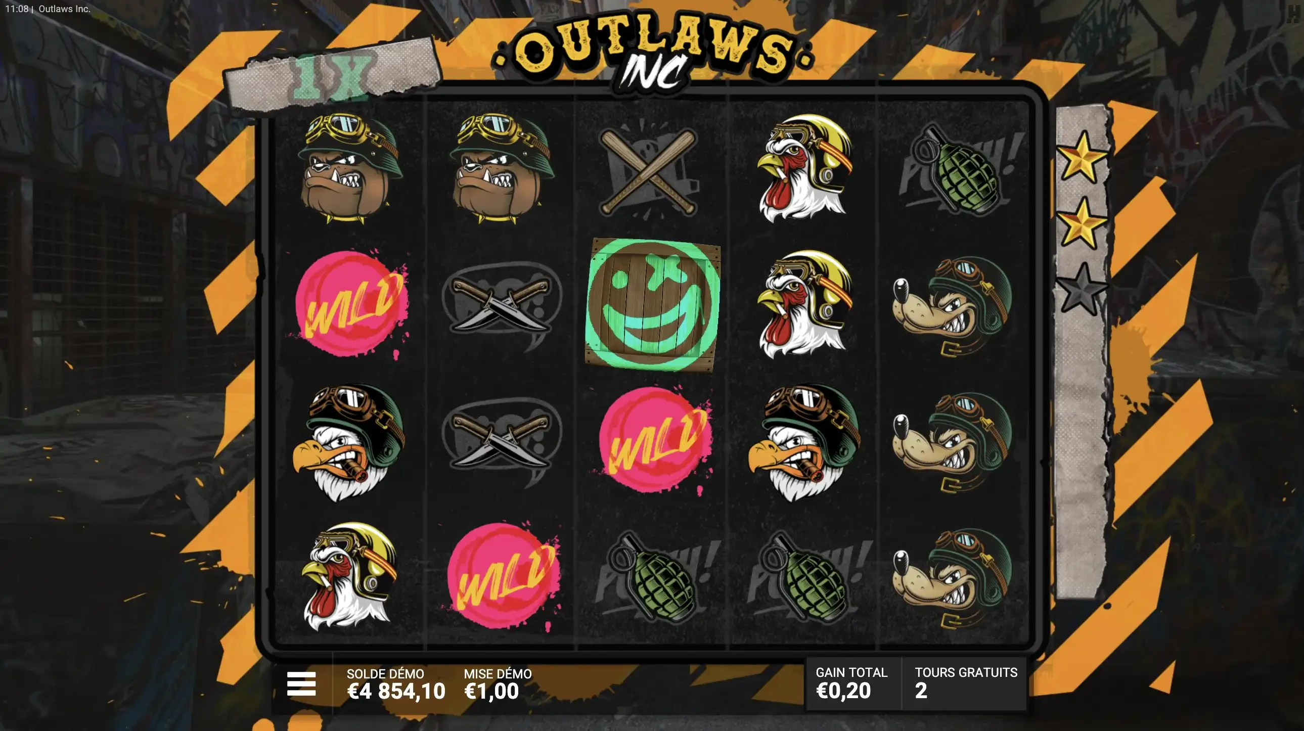 Explication de la fonctionnalité durant les parties gratuites sur la machine à sous Outlaws du provider Hacksaw Gaming
