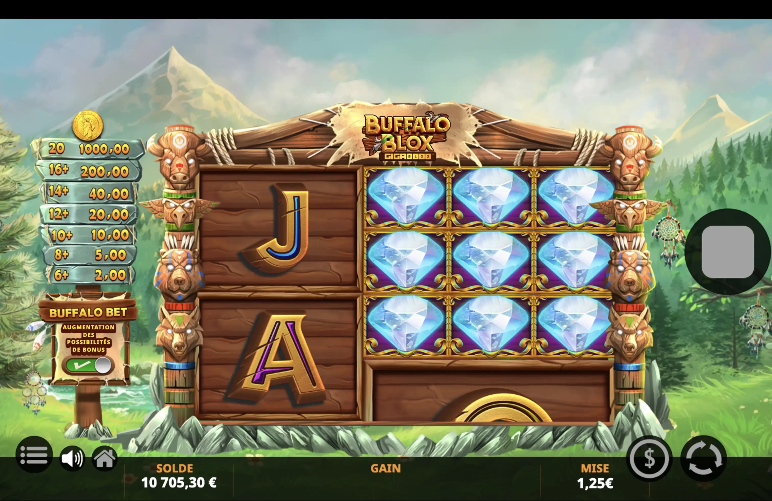 Obtention des parties bonus sur la machine à sous Buffalo Blox Gigablox