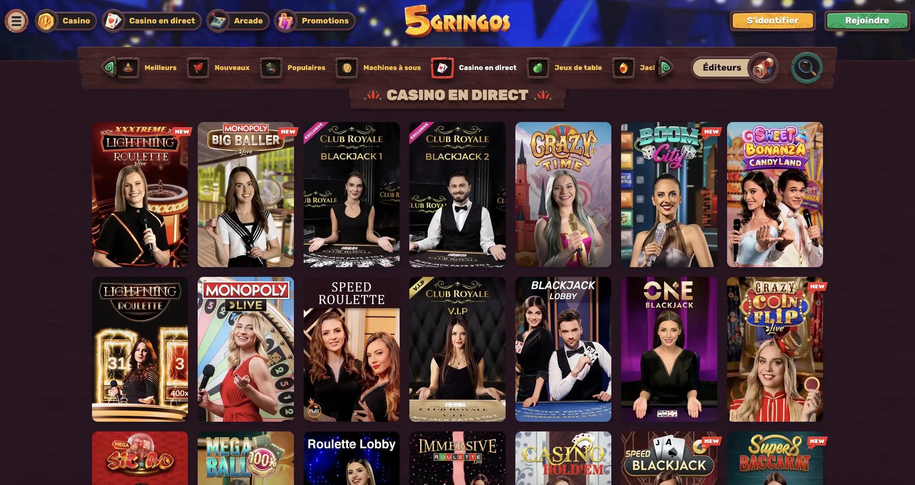 Le casino en ligne 5Gringos dispose de très nombreux jeux en direct et jeux de table