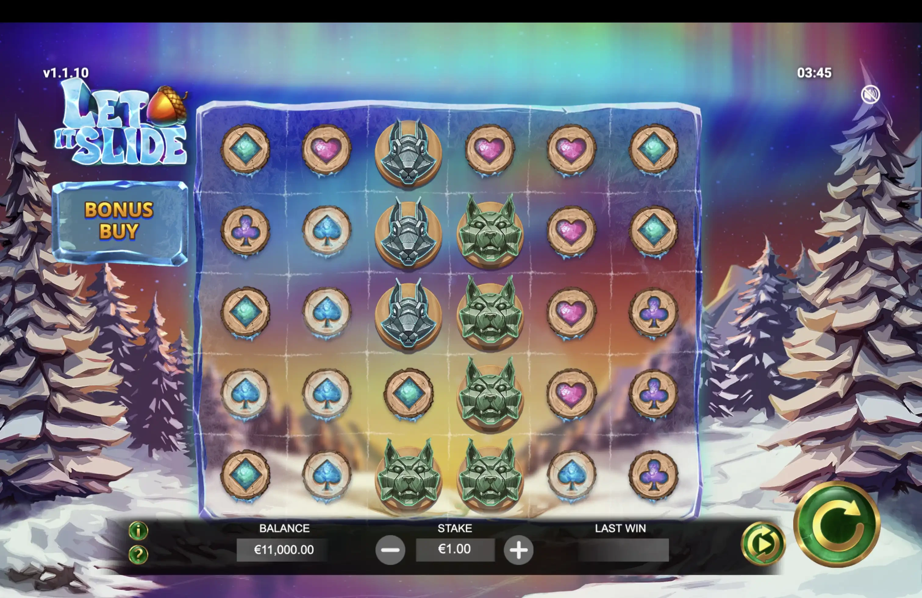 Grille de départ de la machine a sous Let It Slide du provider Yggdrasil Gaming en collaboration avec Jade Rabbit Studio