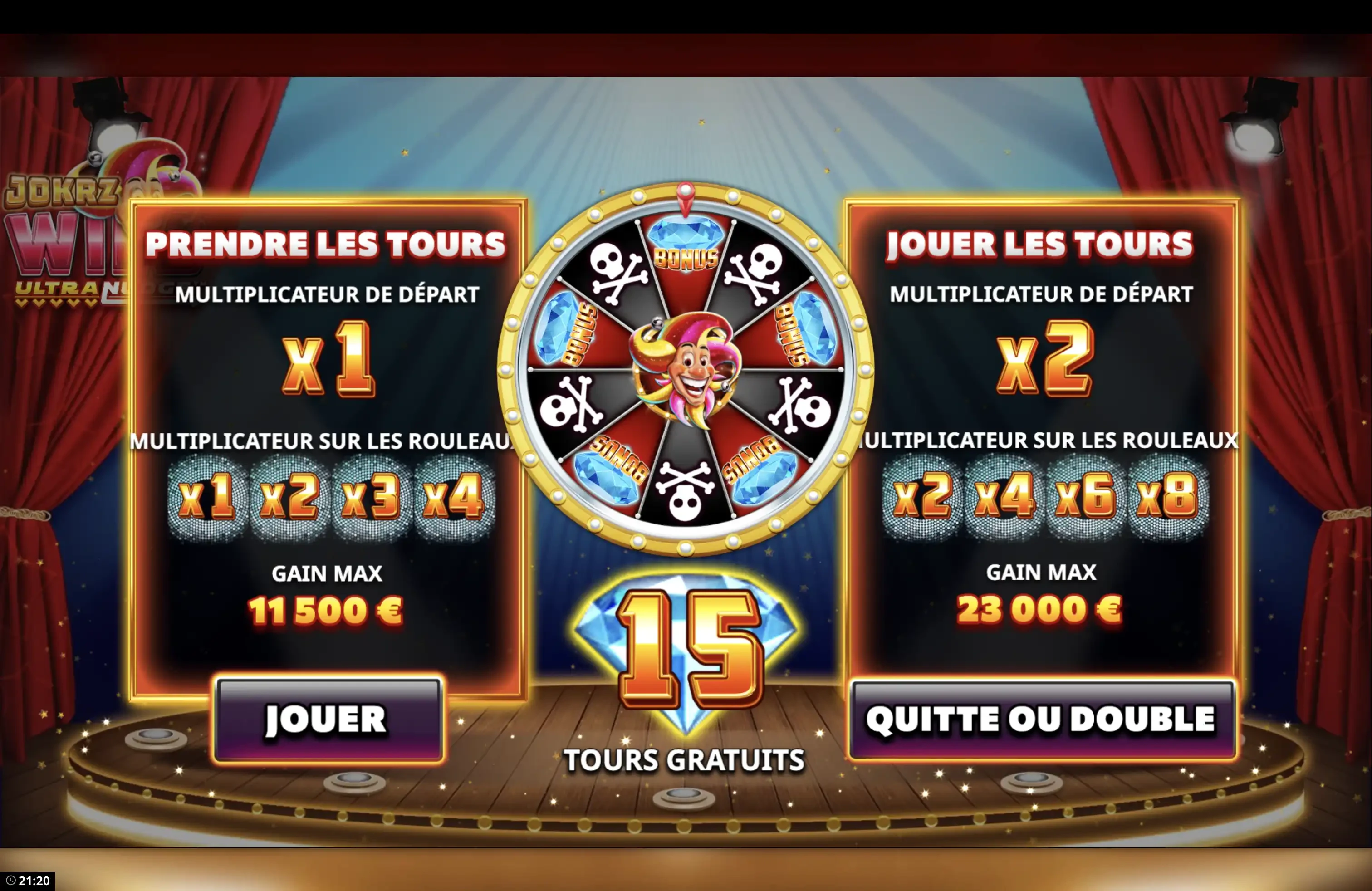 Explication de la roue avant les parties gratuites sur la machine a sous Jokrz Wild Ultranudge du provider Yggdrasil Gaming