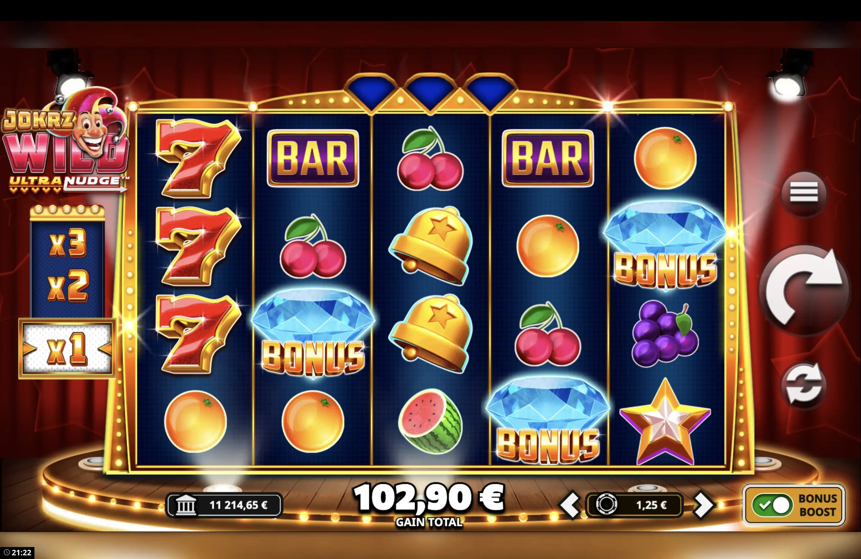 Obtention des parties gratuites sur la machine a sous Jokrz Wild Ultranudge du provider Yggdrasil Gaming