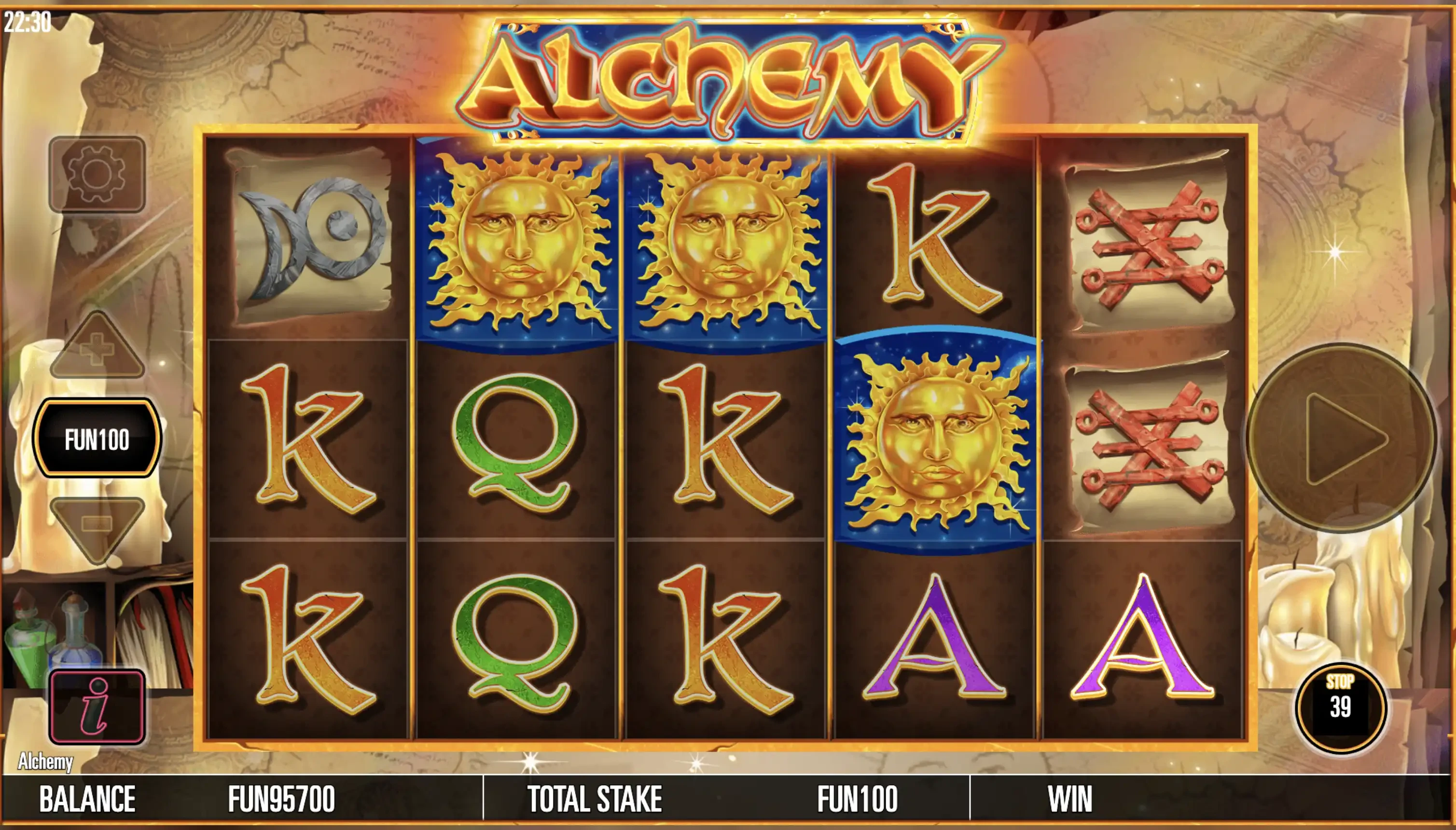 Obtention des parties gratuites sur la machine a sous Alchemy du provider Relax Gaming