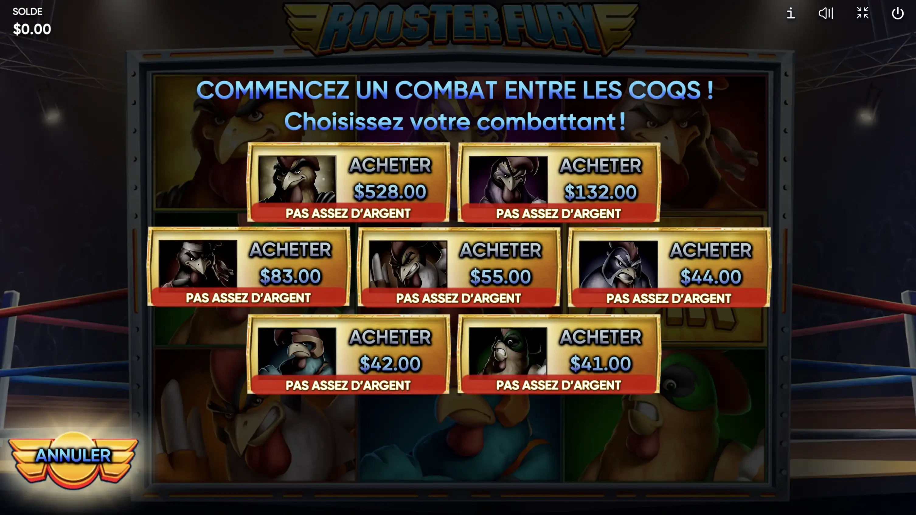 Fonctionnalité achat de bonus sur la machine a sous Rooster Fury du provider Endorphina