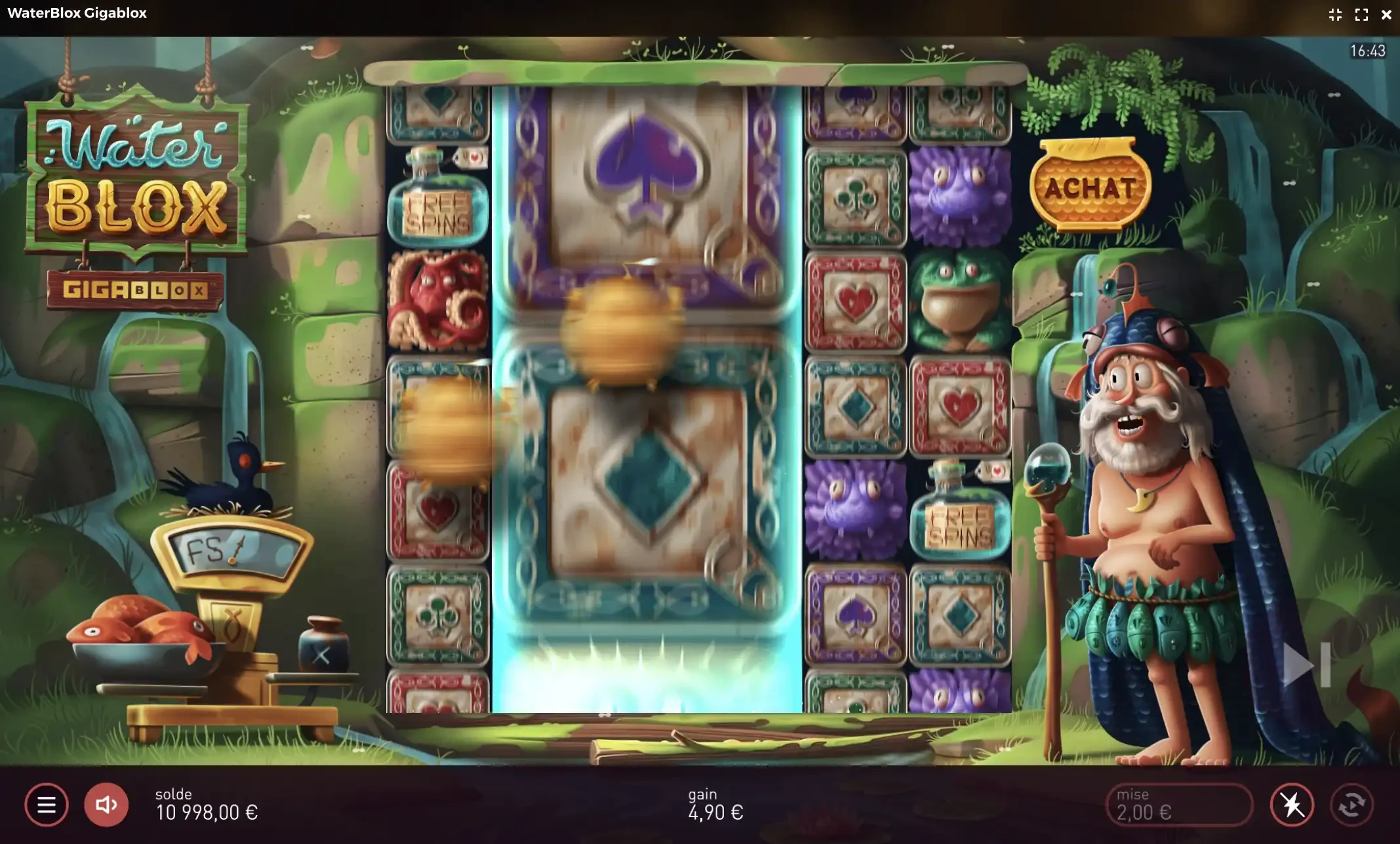 Explication de la fonctionnalité avec le Wild durant vos tours payants sur WaterBlox Gigablox de Yggdrasil