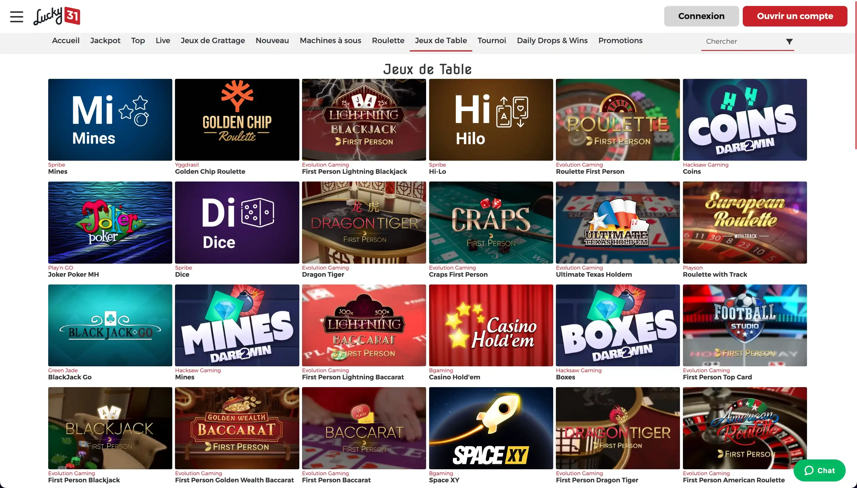jeux de table lucky31