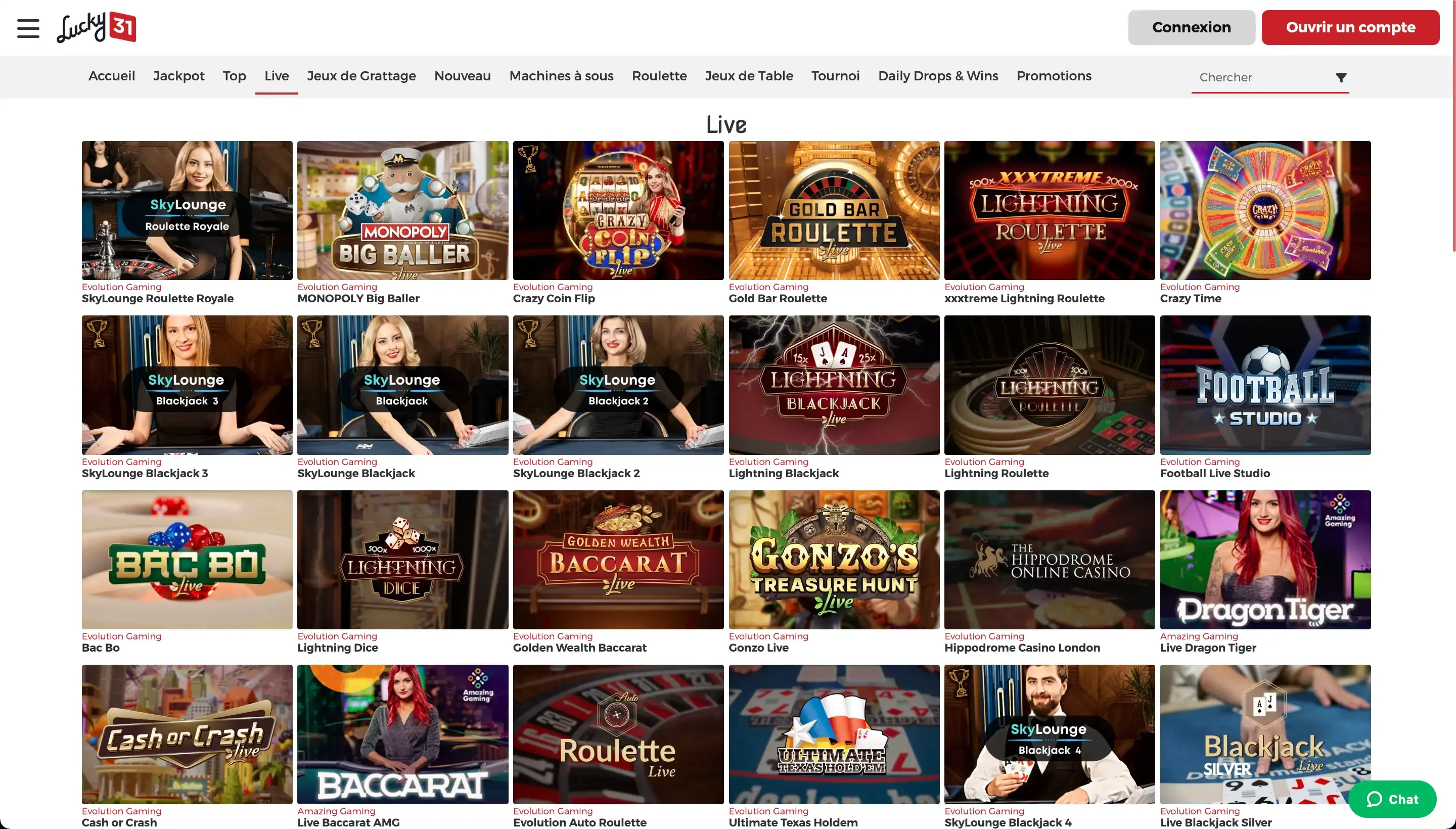jeux en direct lucky31