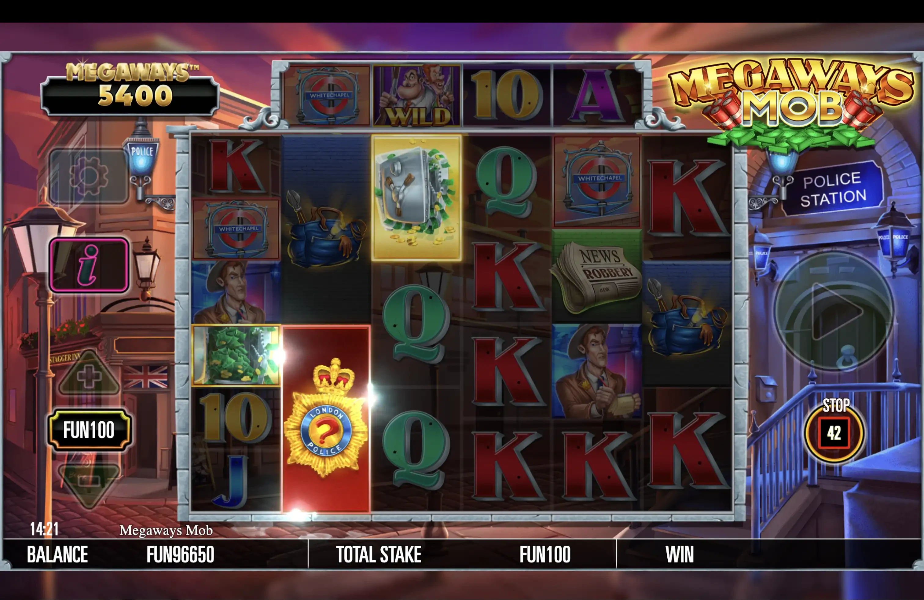 Fonctionnalité du symbole London Police sur la slot Megaways Mob de Relax Gaming