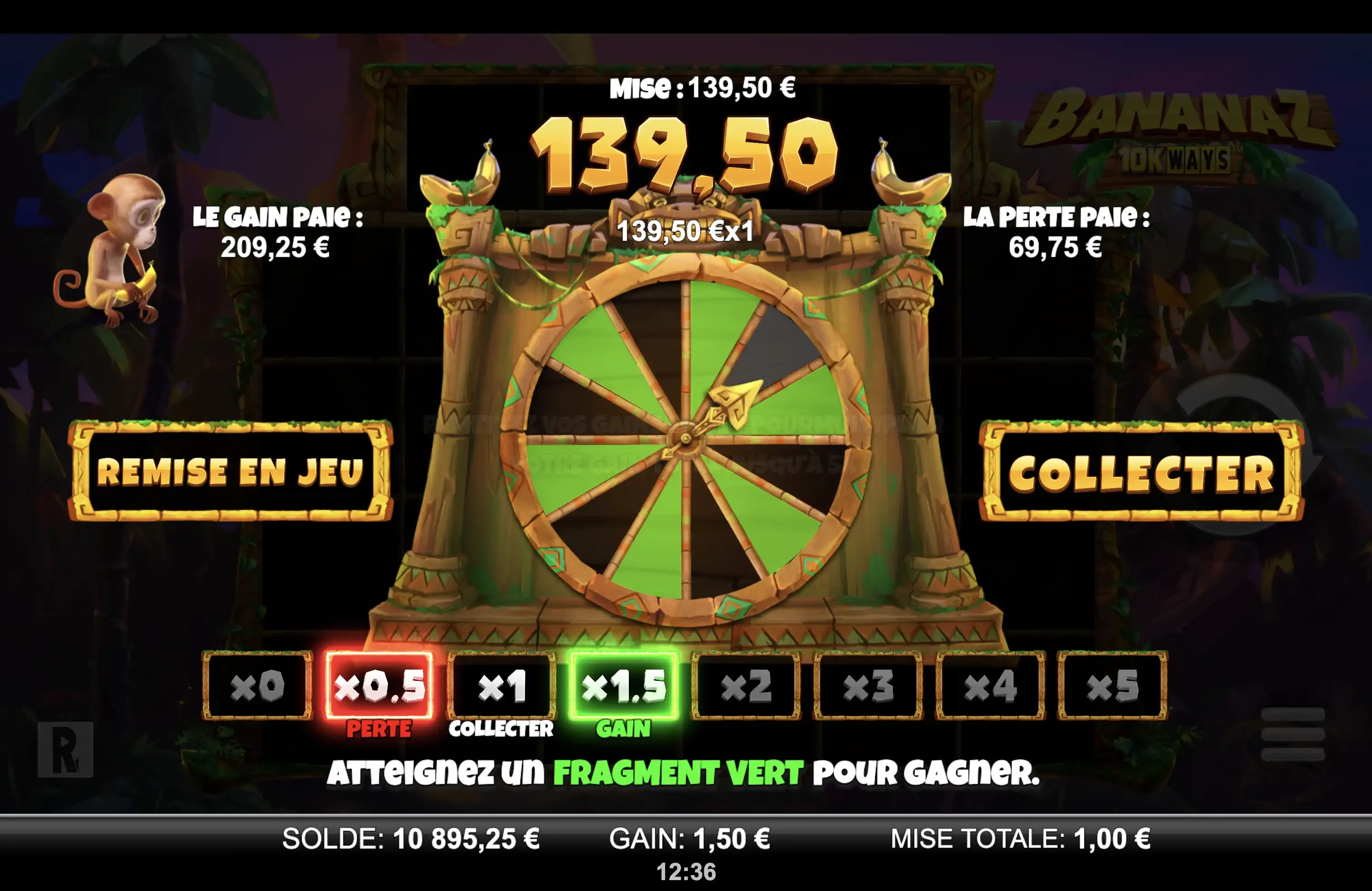 La fonctionnalité de la roue sur la machine a sous Bananaz 10k Ways vous permet de multiplier la valeur de votre bonus par 5