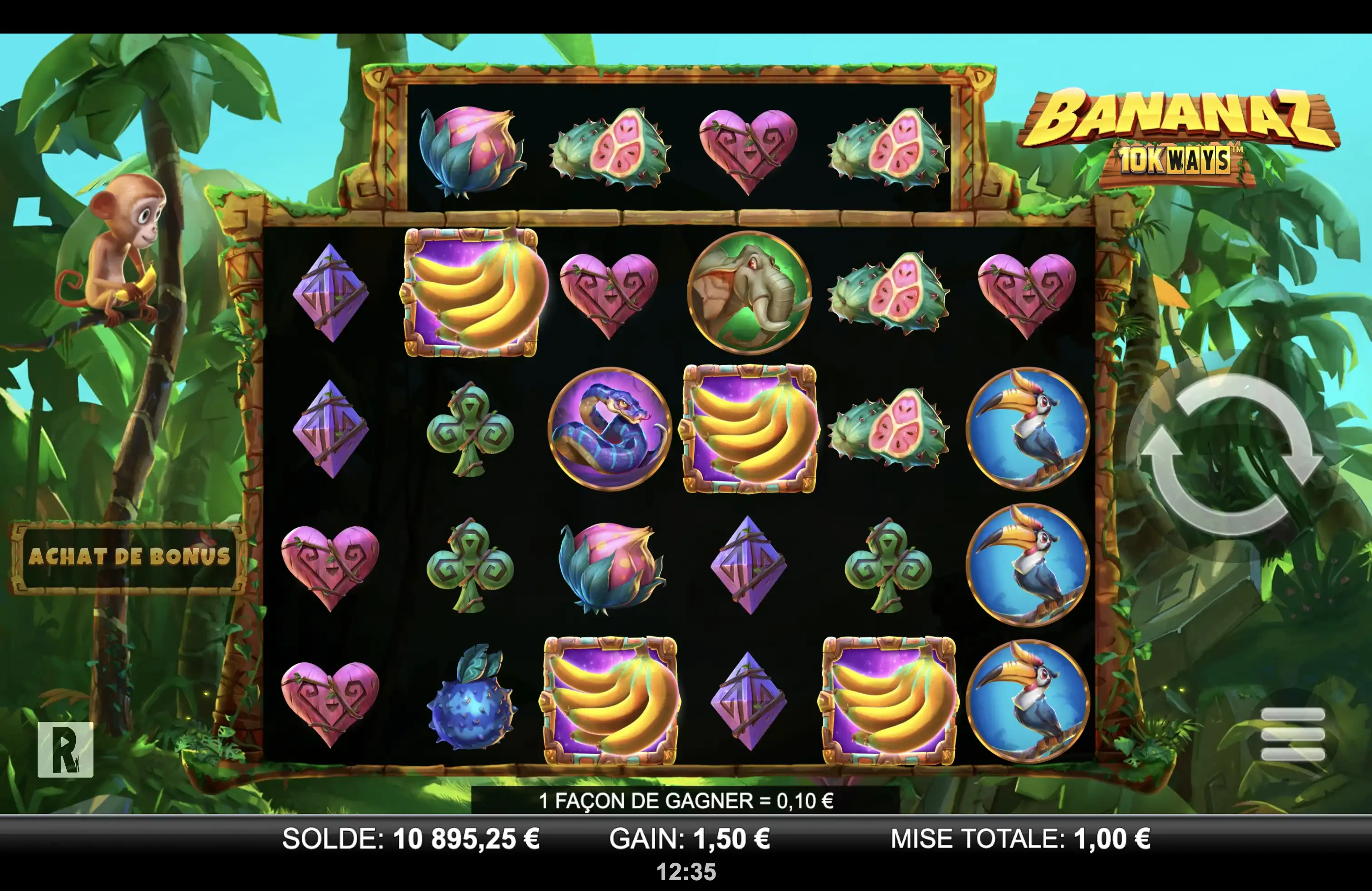 Obtention des parties bonus sur la machine a sous Bananaz 10k Ways de Yggdrasil