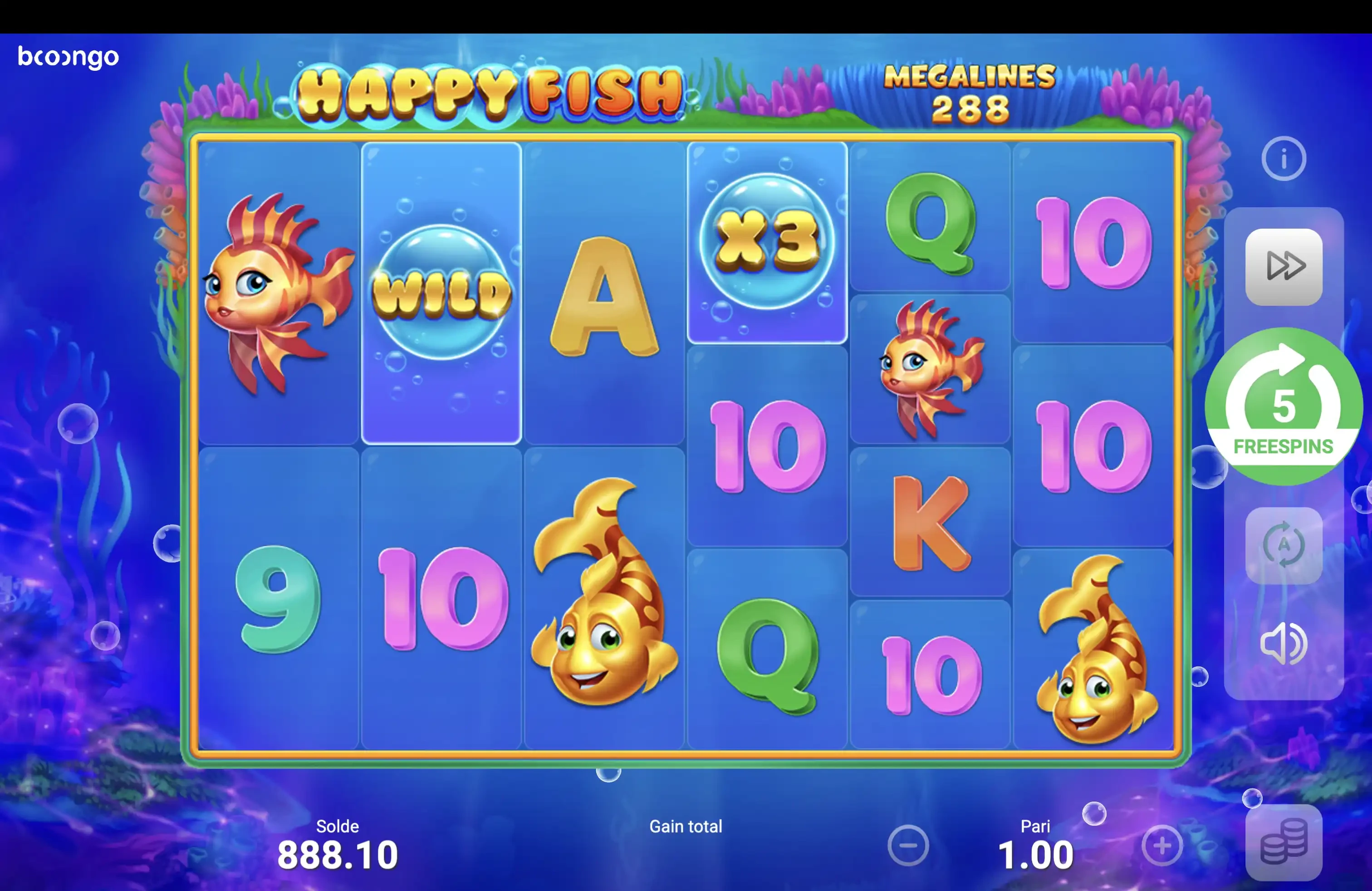 Fonctionnalité durant les parties gratuites sur la machine a sous Happy Fish