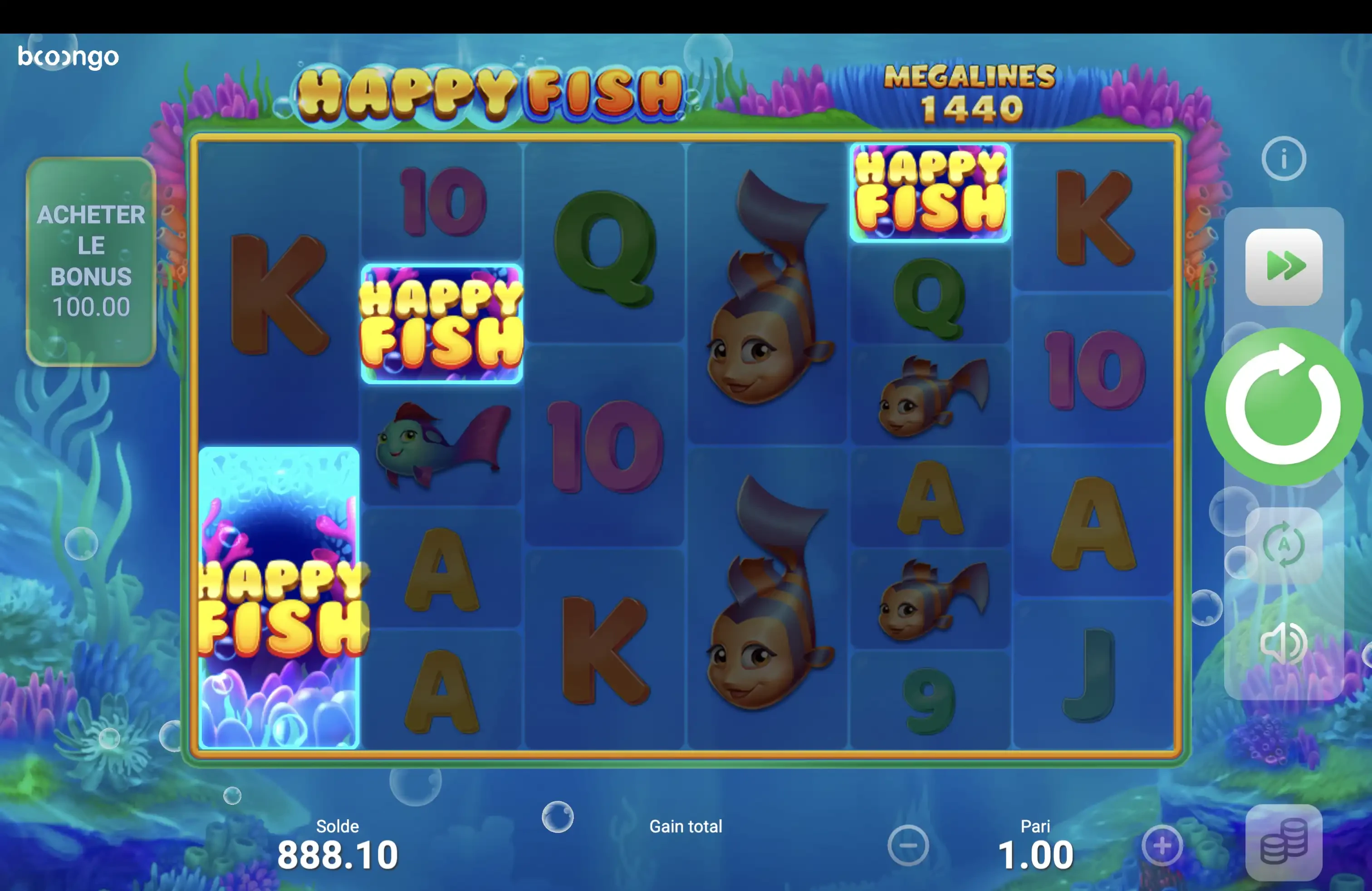 Obtention des parties bonus sur la machine a sous Happy Fish