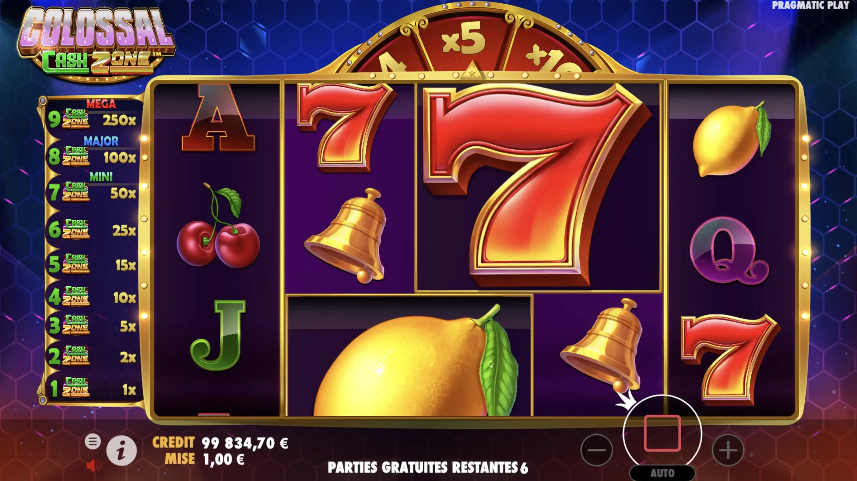 Fonctionnalité bonus durant les tours gratuits sur Colossal Cash Zone