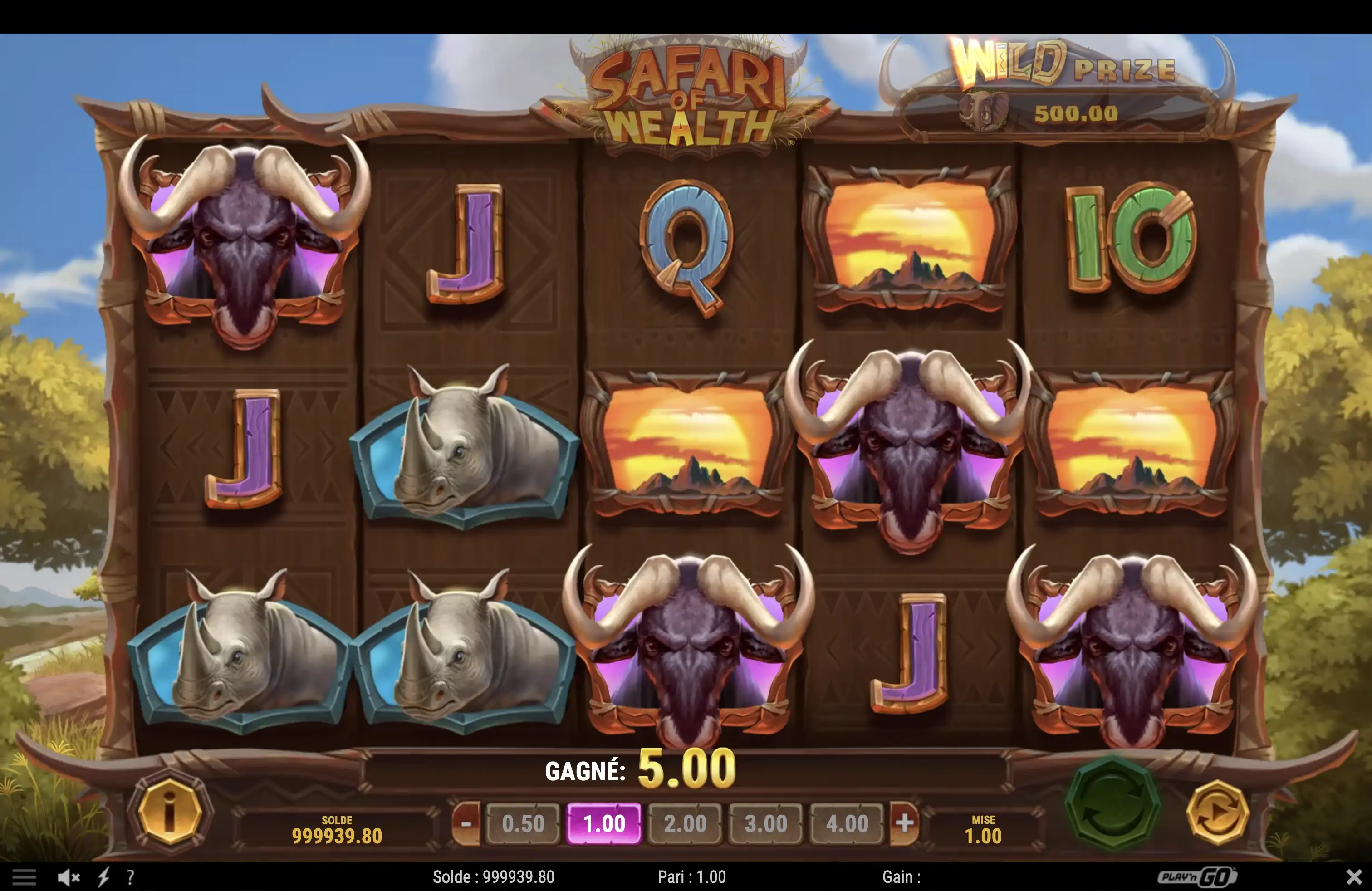 Obtention des parties bonus sur la machine a sous Safari Of Wealth de Play’n GO
