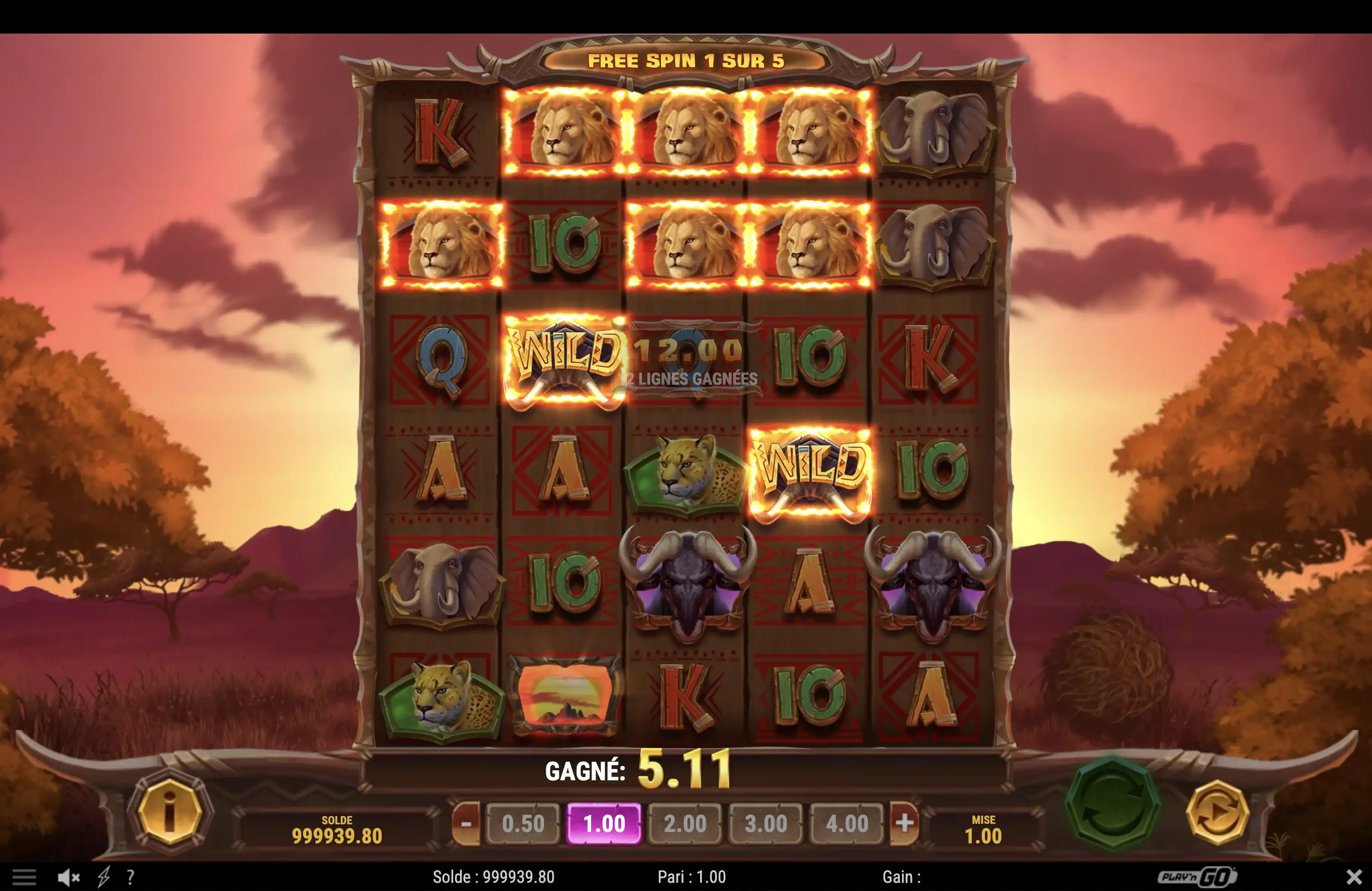 Grille de départ en 6x5 choisie durant les parties bonus de Safari Of Wealth de Play’n GO