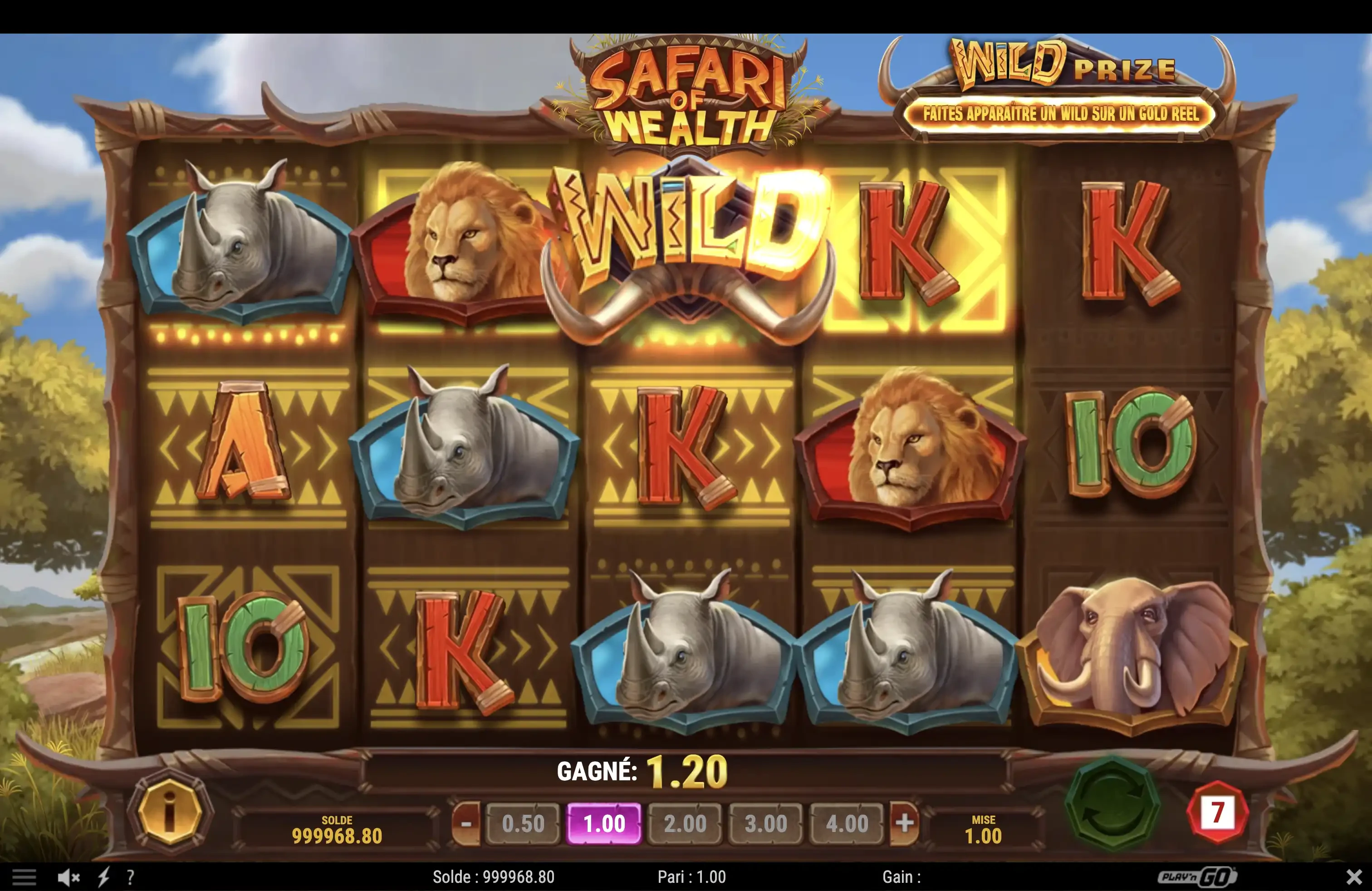Fonctionnalité jeu de base Wild Prize obtenue sur Safari Of Wealth
