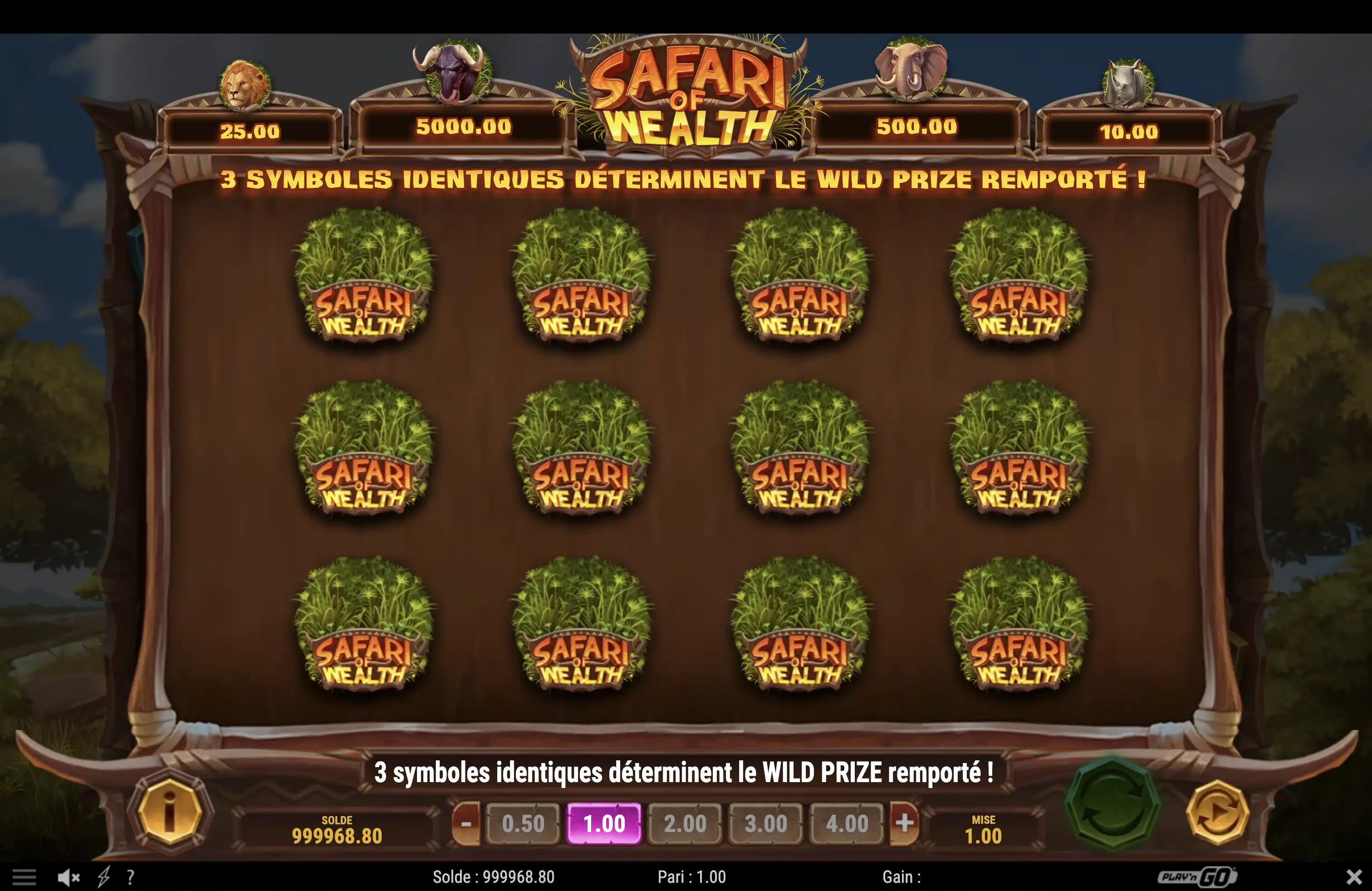 Il vous faudra trouver trois fois le même symbole sur Safari Of Wealth pour obtenir un gain