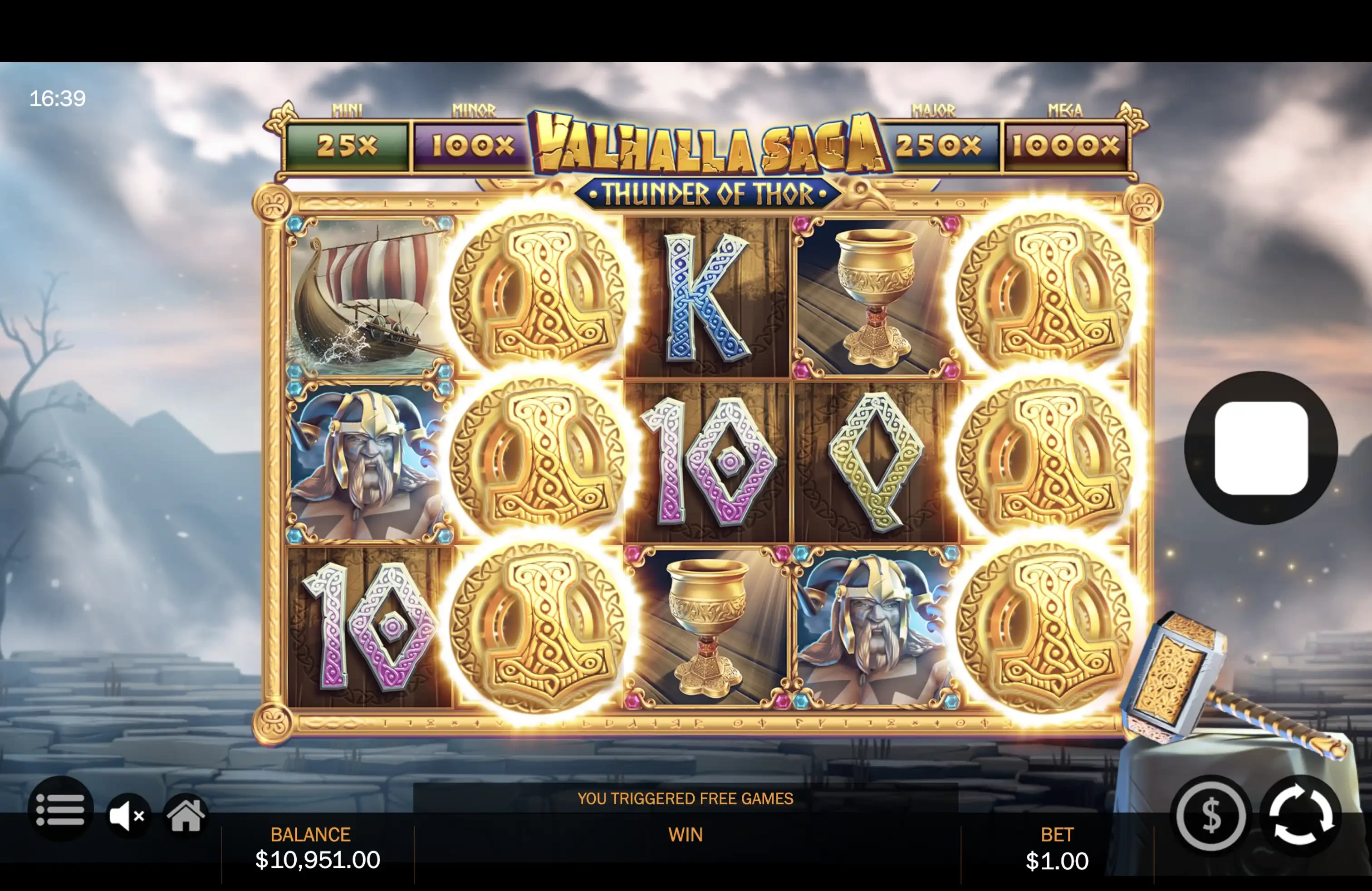 Obtention des parties bonus sur la machine a sous Valhalla Saga Thunder of Thor