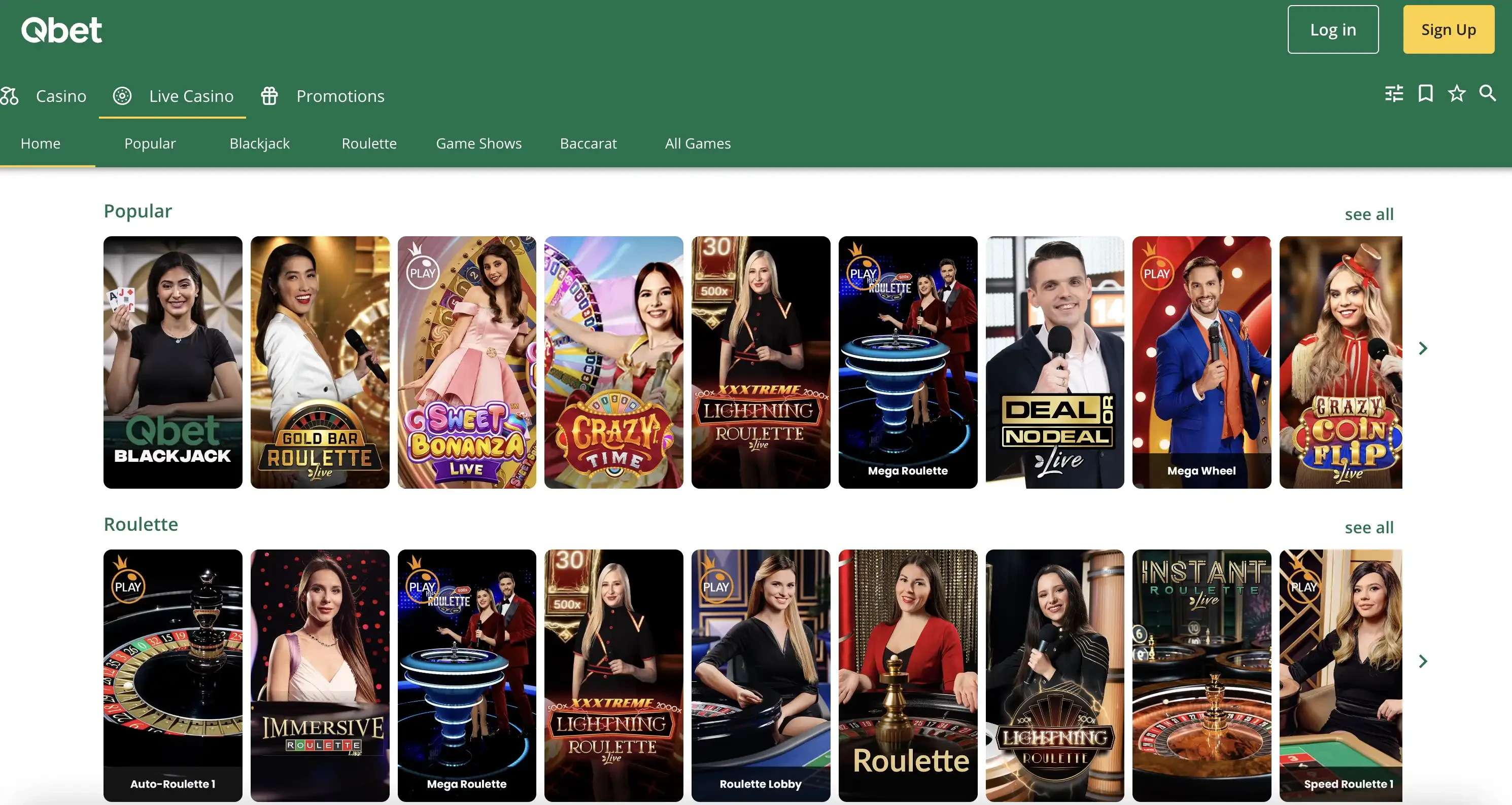 Jeux en direct qui sont mis à votre disposition sur le casino en ligne QBET