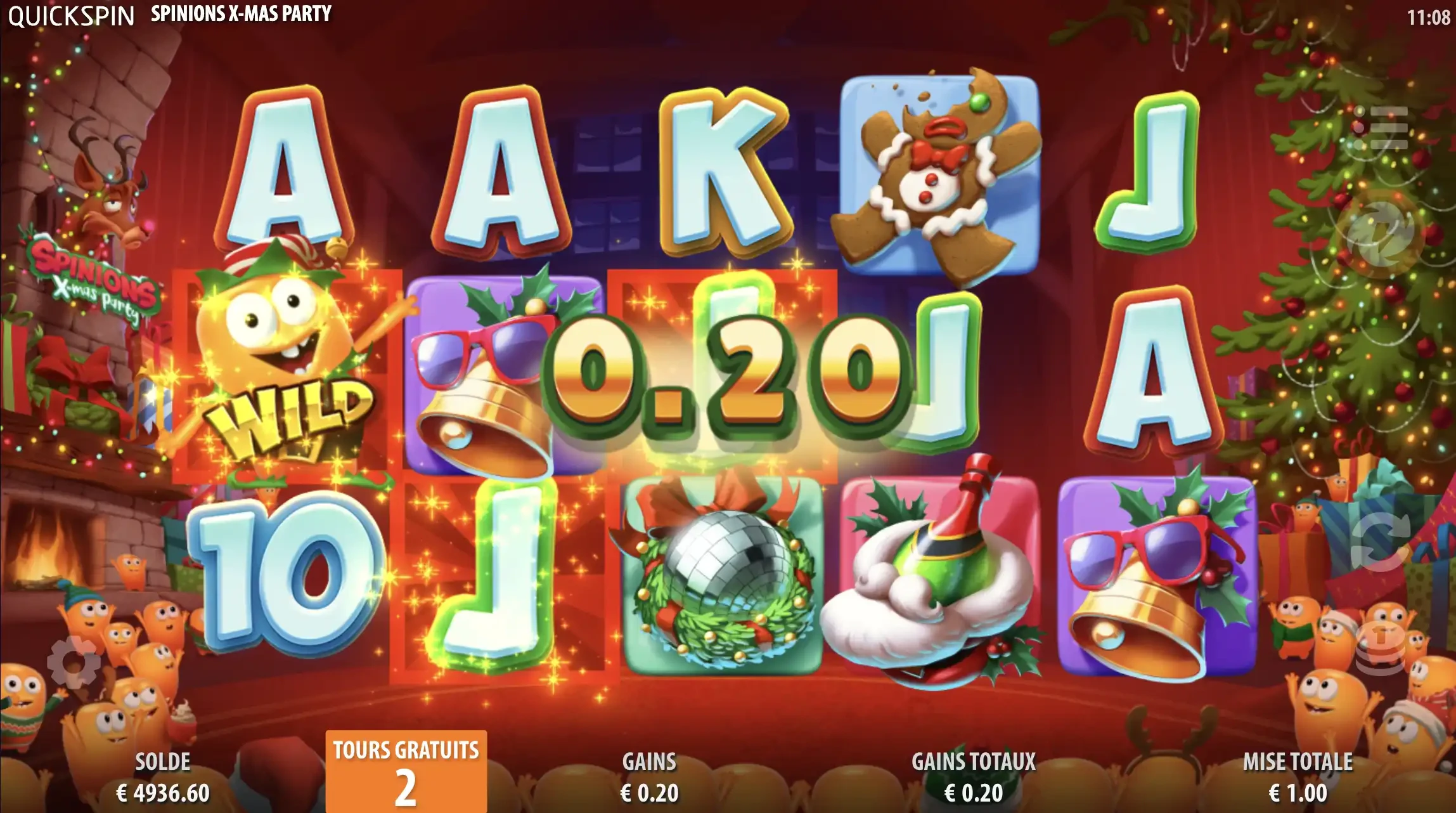 Fonctionnalité durant les parties bonus de Spinions X-mas Party