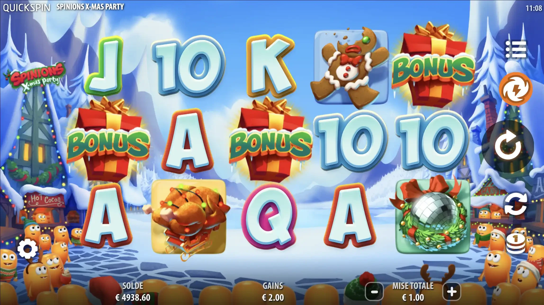 Obtention du bonus sur la machine a sous Spinions X-mas Party